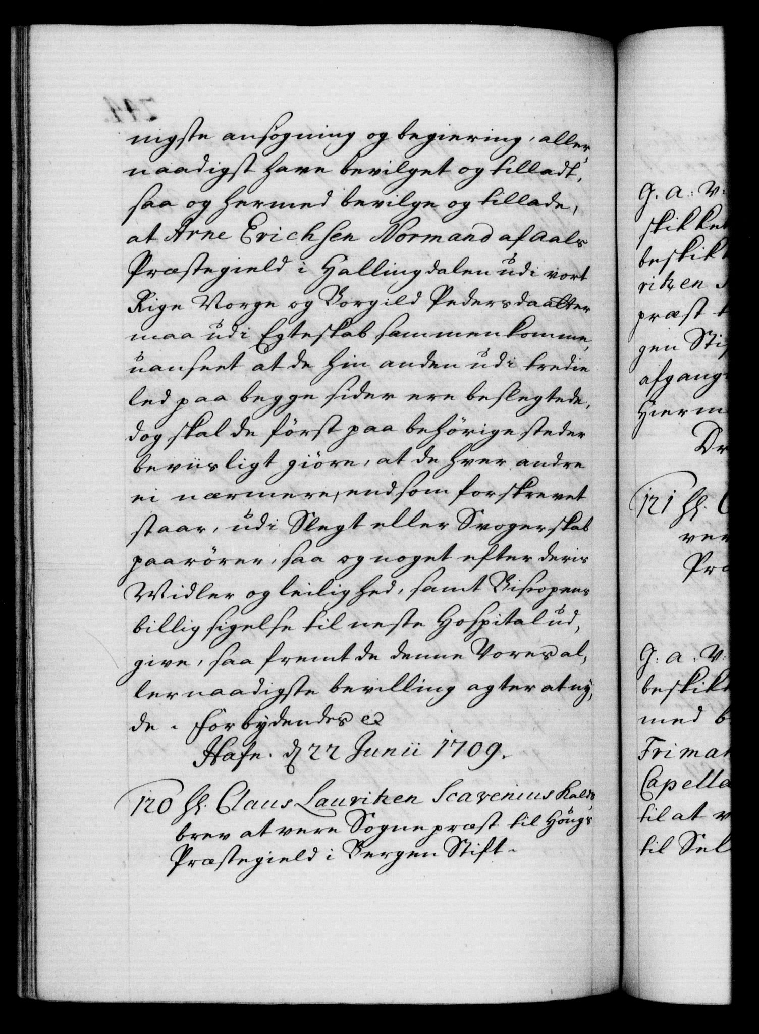 Danske Kanselli 1572-1799, RA/EA-3023/F/Fc/Fca/Fcaa/L0020: Norske registre, 1708-1711, p. 244b