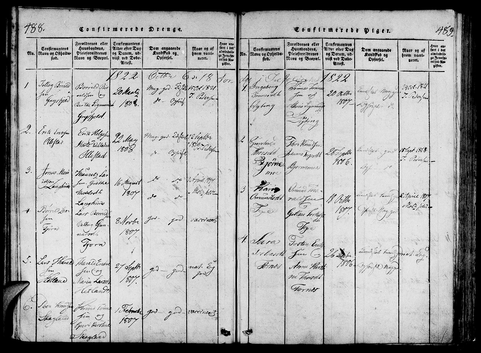 Lund sokneprestkontor, SAST/A-101809/S06/L0006: Parish register (official) no. A 6, 1816-1839, p. 488-489