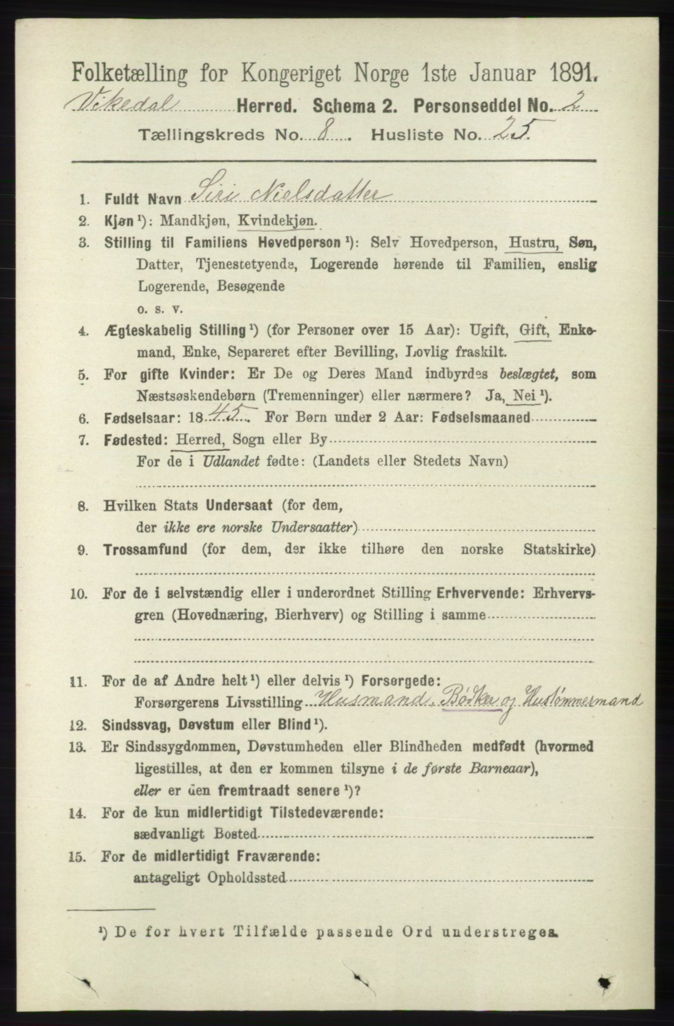 RA, 1891 census for 1157 Vikedal, 1891, p. 2339