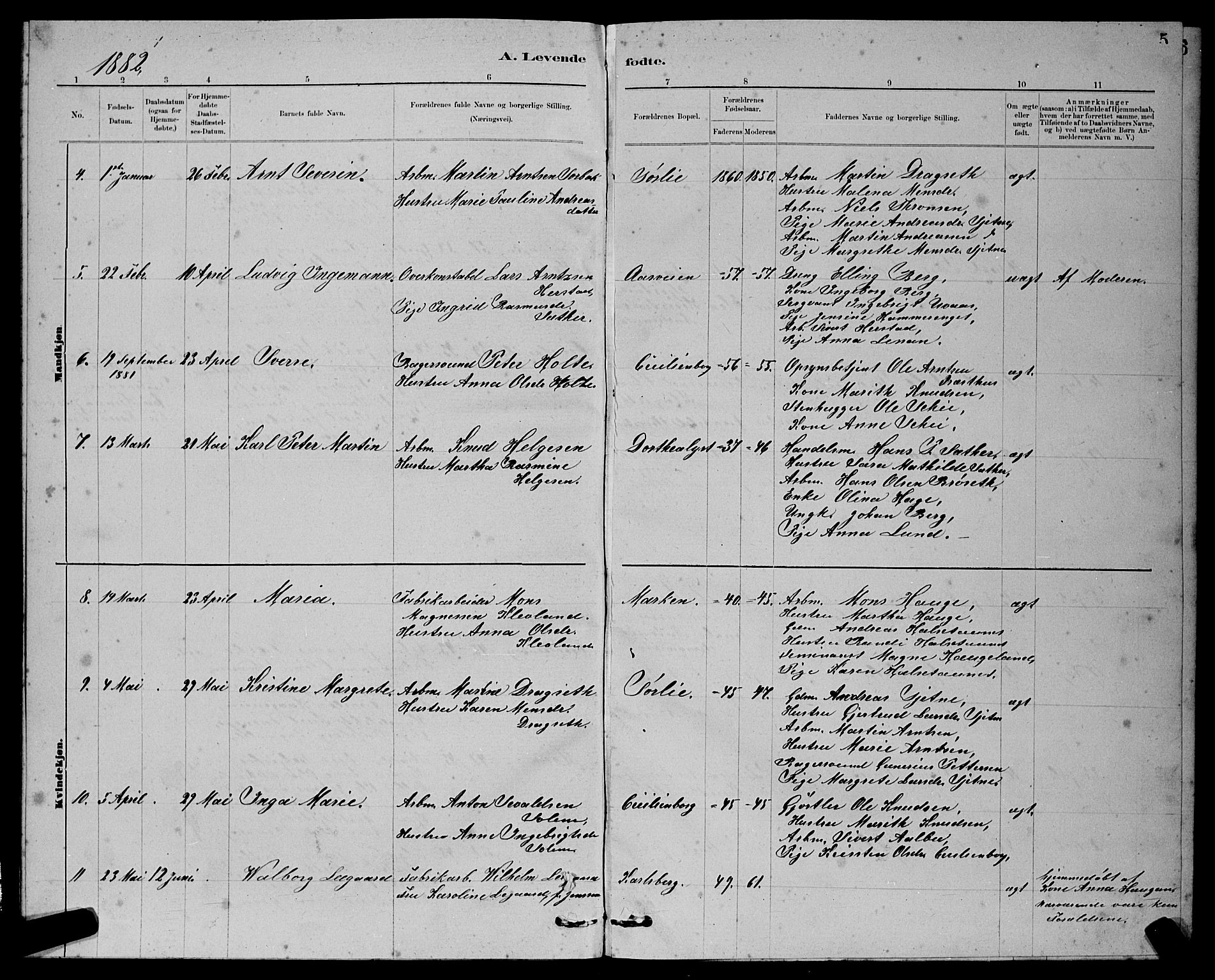 Ministerialprotokoller, klokkerbøker og fødselsregistre - Sør-Trøndelag, SAT/A-1456/611/L0354: Parish register (copy) no. 611C02, 1881-1896, p. 5