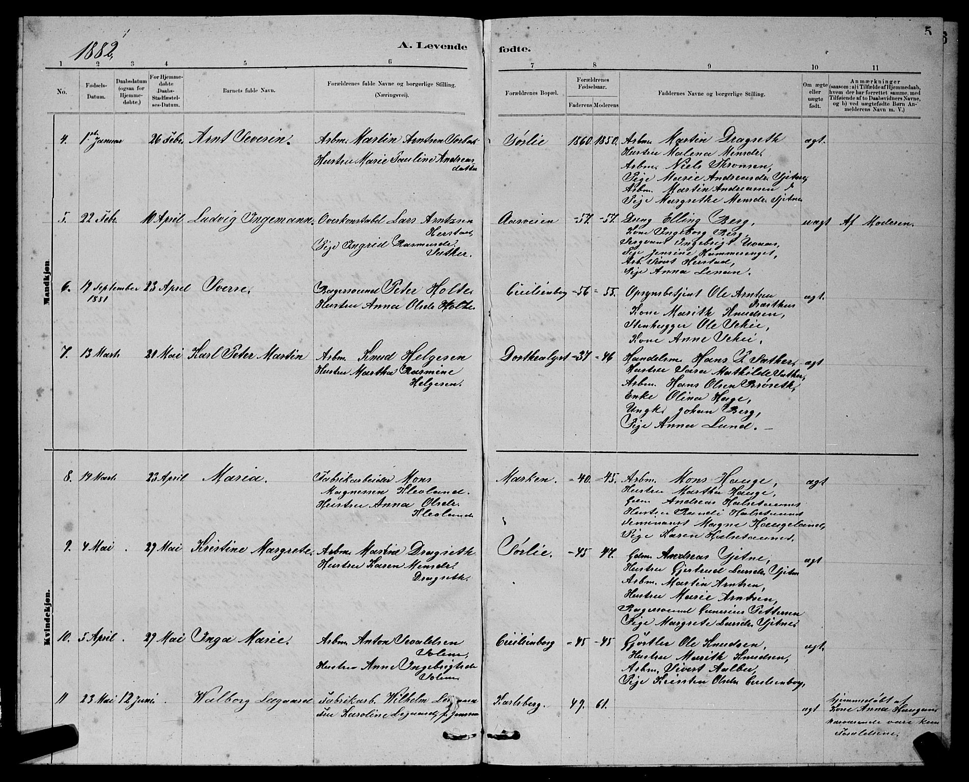Ministerialprotokoller, klokkerbøker og fødselsregistre - Sør-Trøndelag, AV/SAT-A-1456/611/L0354: Parish register (copy) no. 611C02, 1881-1896, p. 5