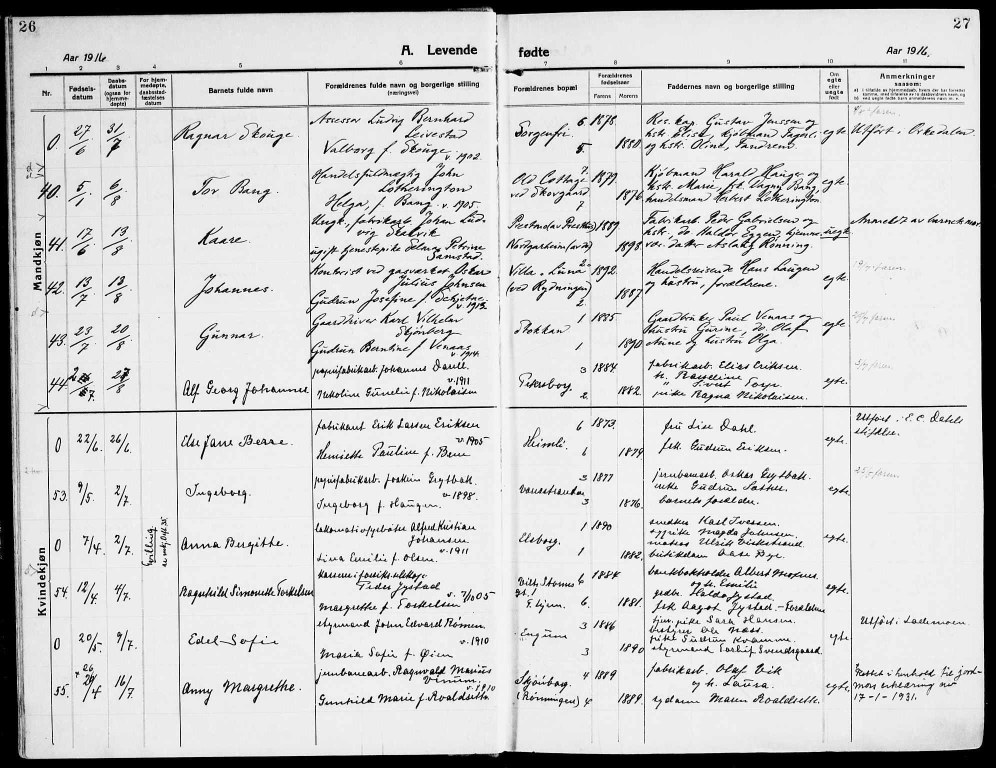 Ministerialprotokoller, klokkerbøker og fødselsregistre - Sør-Trøndelag, SAT/A-1456/607/L0321: Parish register (official) no. 607A05, 1916-1935, p. 26-27