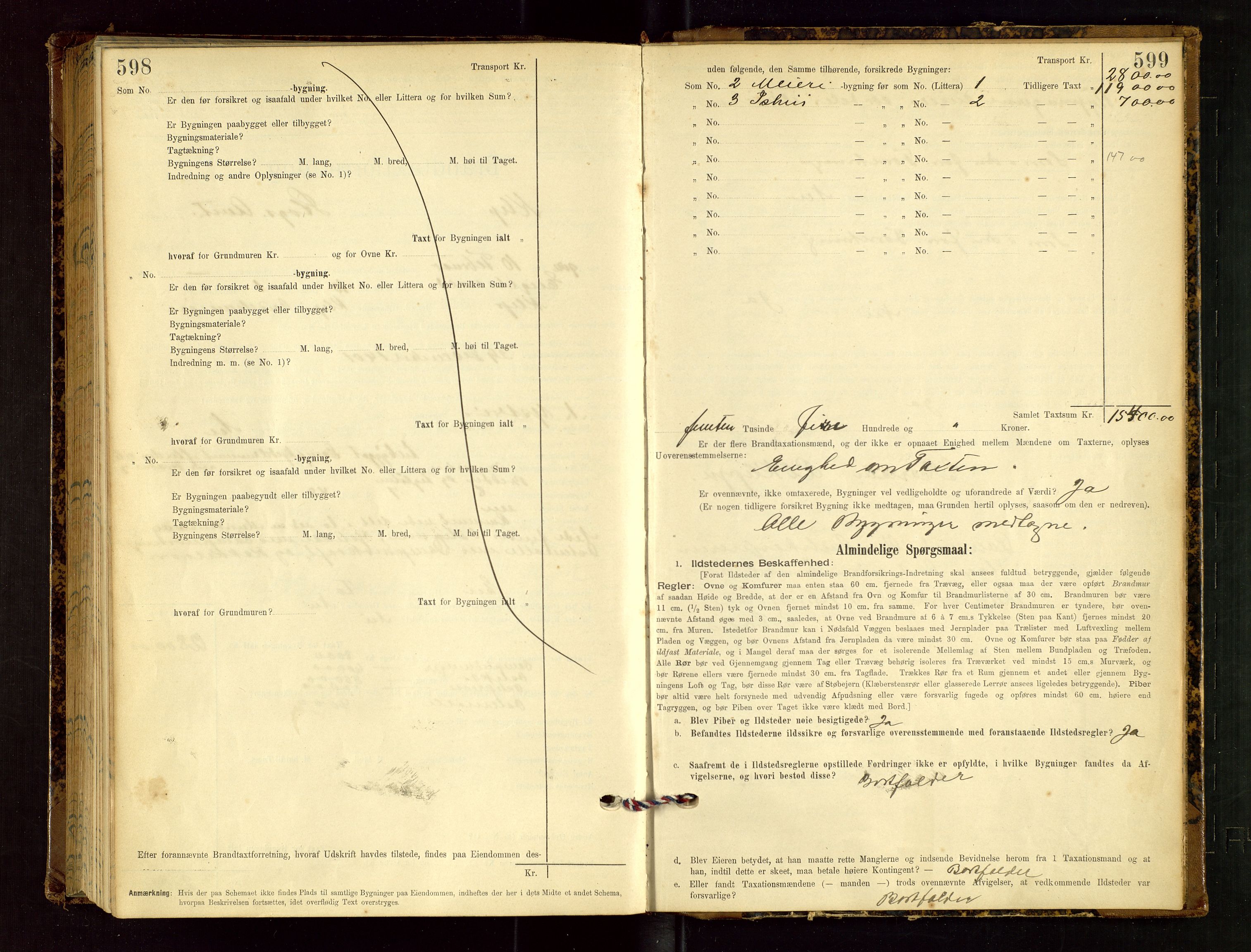 Klepp lensmannskontor, AV/SAST-A-100163/Goc/L0002: "Brandtaxationsprotokol" m/register, 1898-1902, p. 598-599