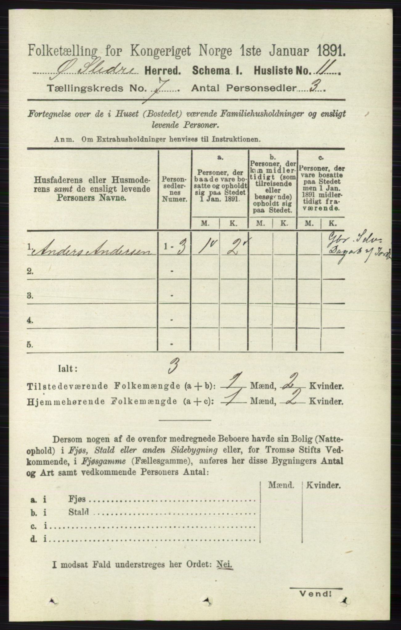 RA, 1891 census for 0544 Øystre Slidre, 1891, p. 2127