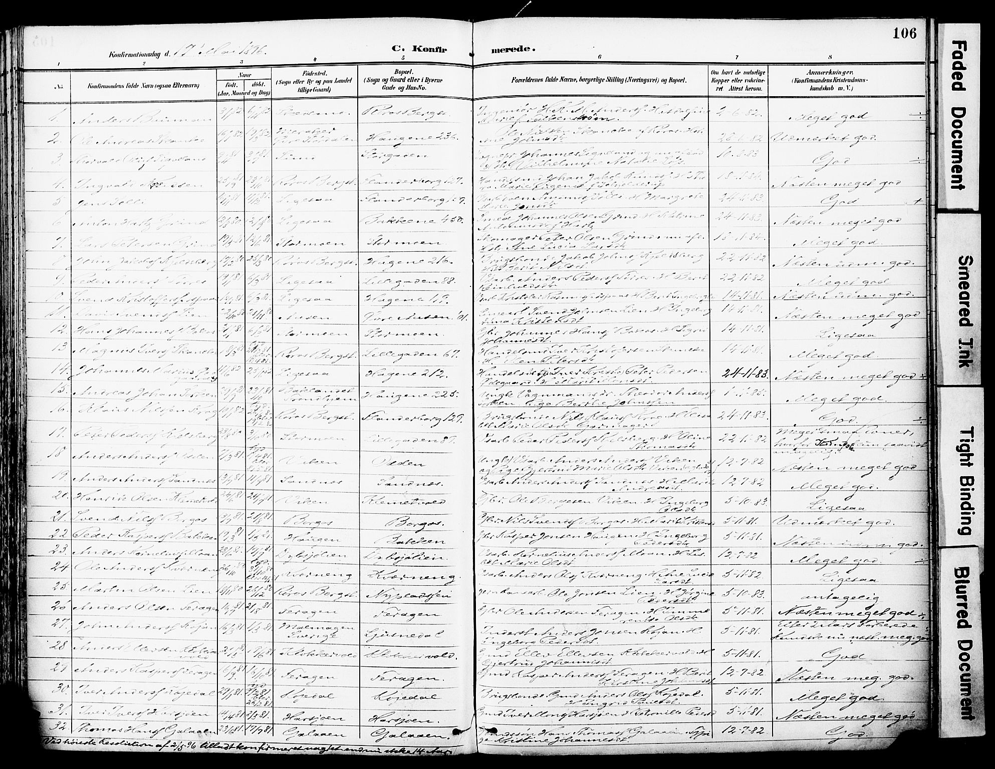 Ministerialprotokoller, klokkerbøker og fødselsregistre - Sør-Trøndelag, AV/SAT-A-1456/681/L0935: Parish register (official) no. 681A13, 1890-1898, p. 106