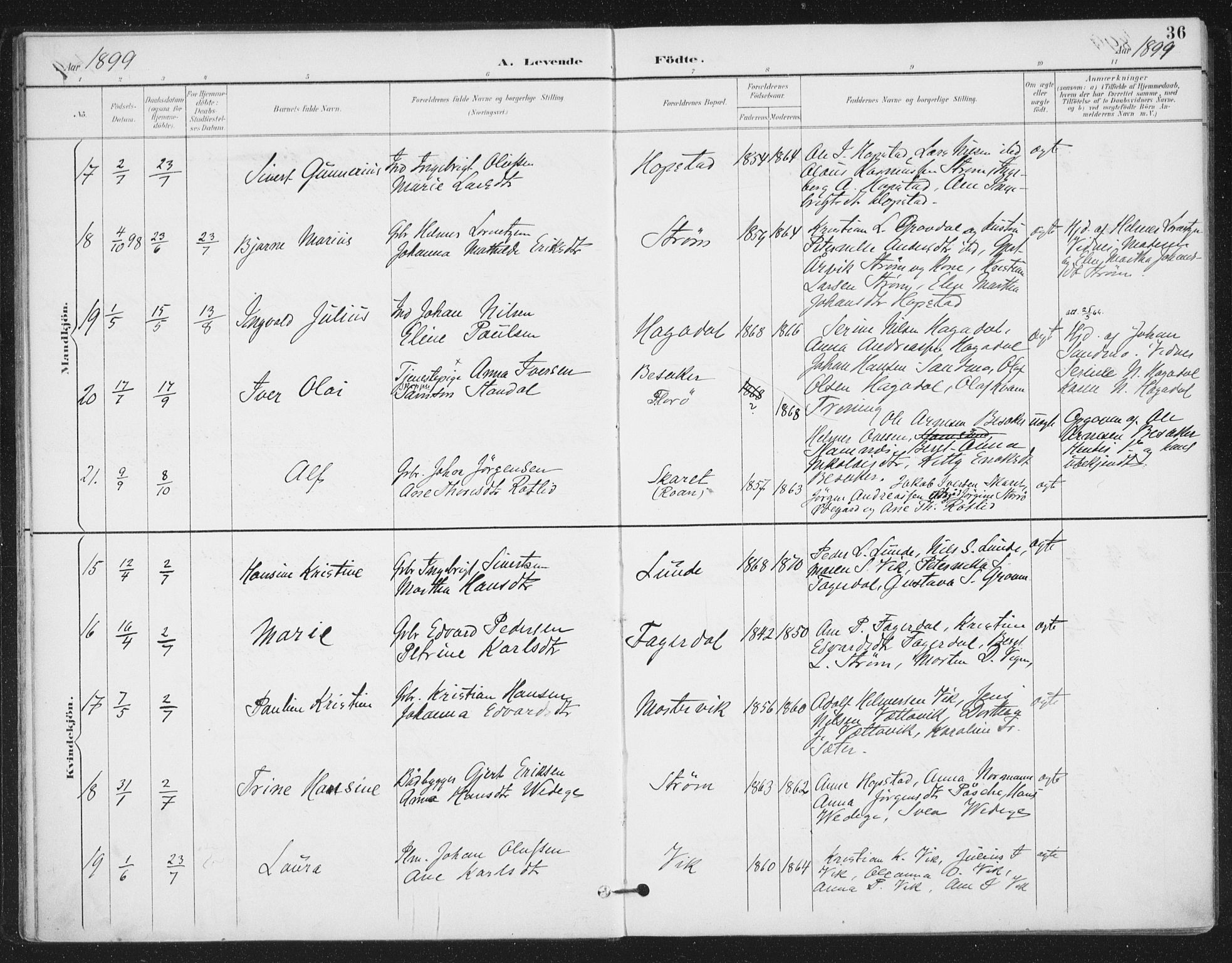 Ministerialprotokoller, klokkerbøker og fødselsregistre - Sør-Trøndelag, AV/SAT-A-1456/657/L0708: Parish register (official) no. 657A09, 1894-1904, p. 36