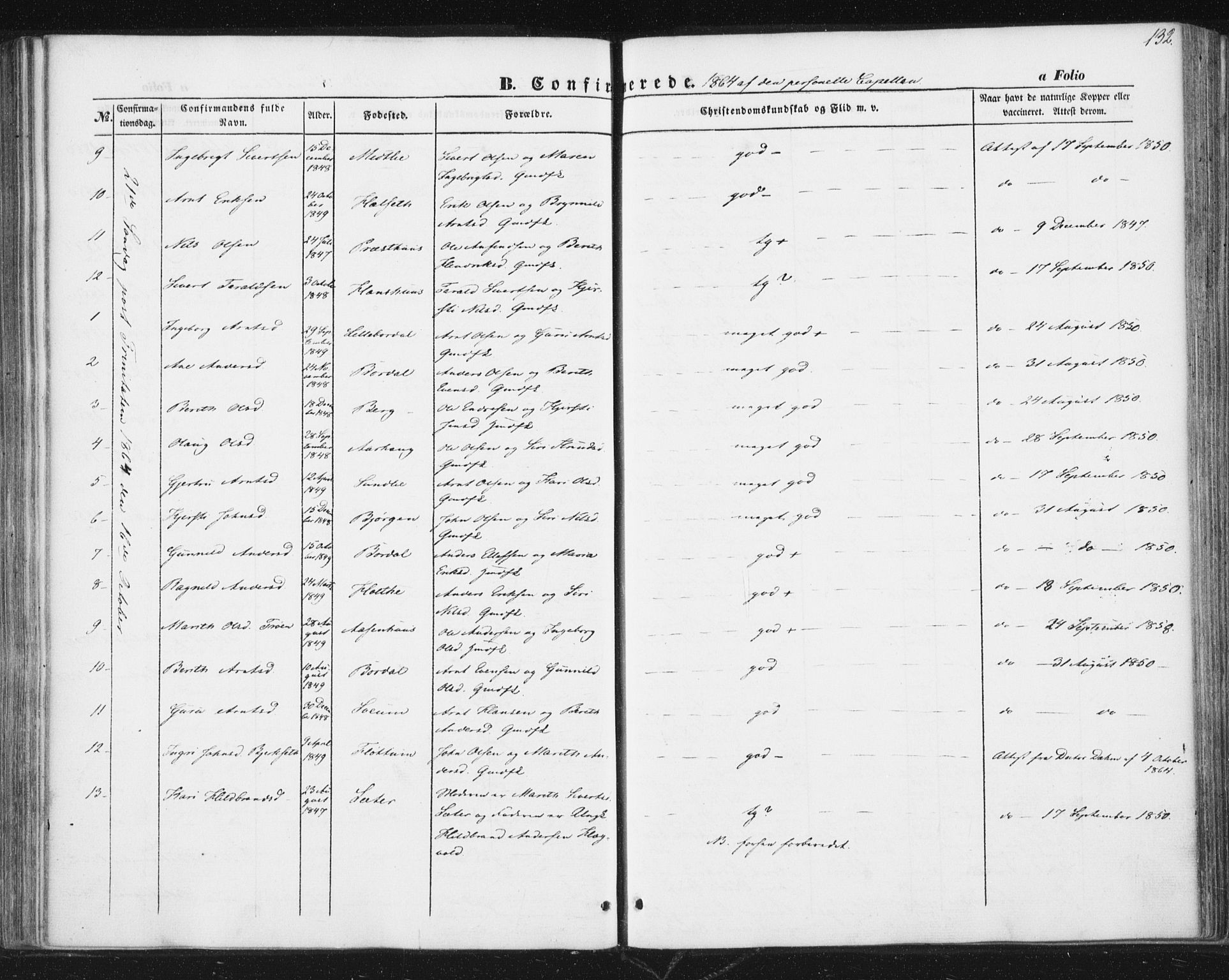 Ministerialprotokoller, klokkerbøker og fødselsregistre - Sør-Trøndelag, SAT/A-1456/689/L1038: Parish register (official) no. 689A03, 1848-1872, p. 132