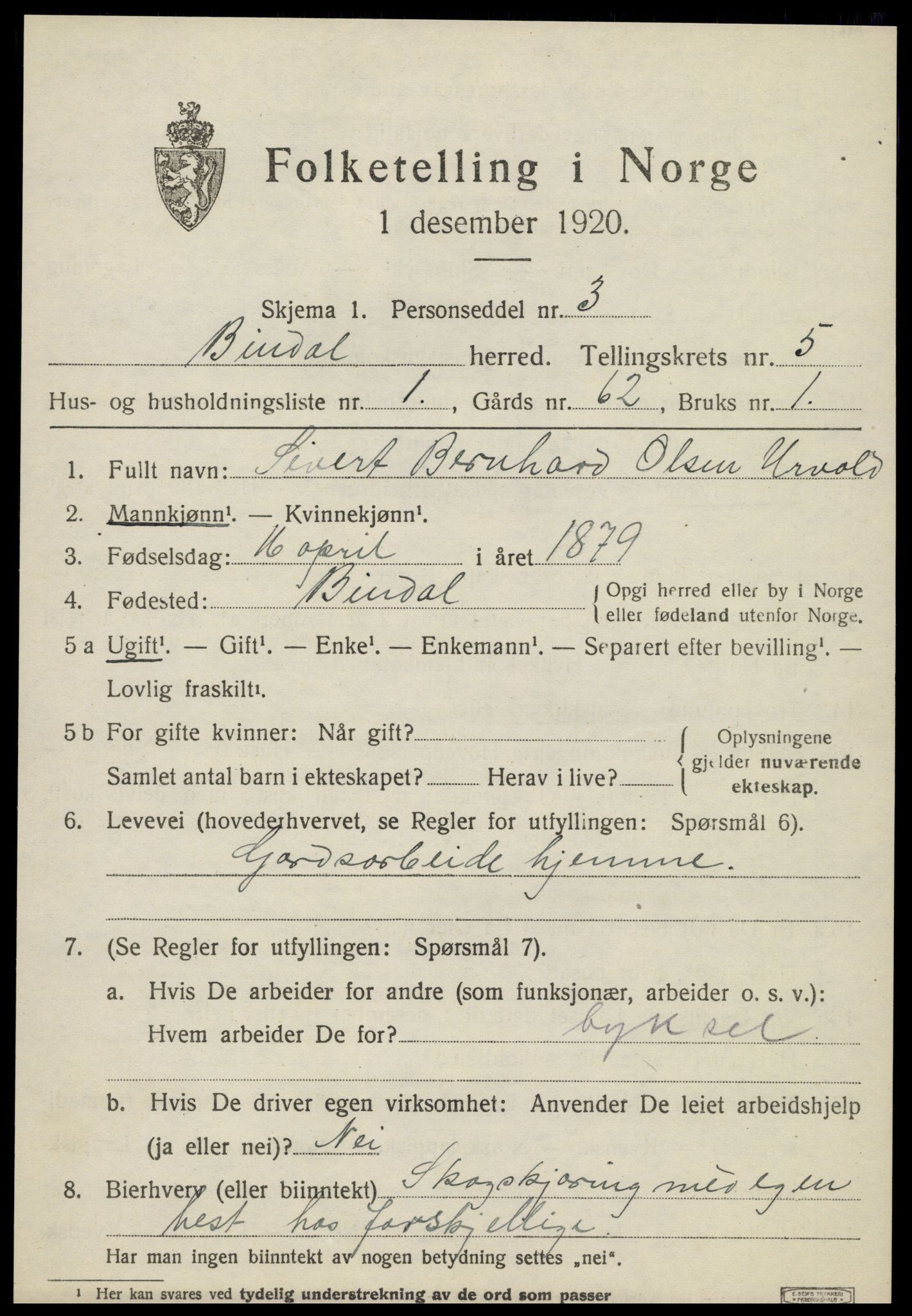 SAT, 1920 census for Bindal, 1920, p. 3829