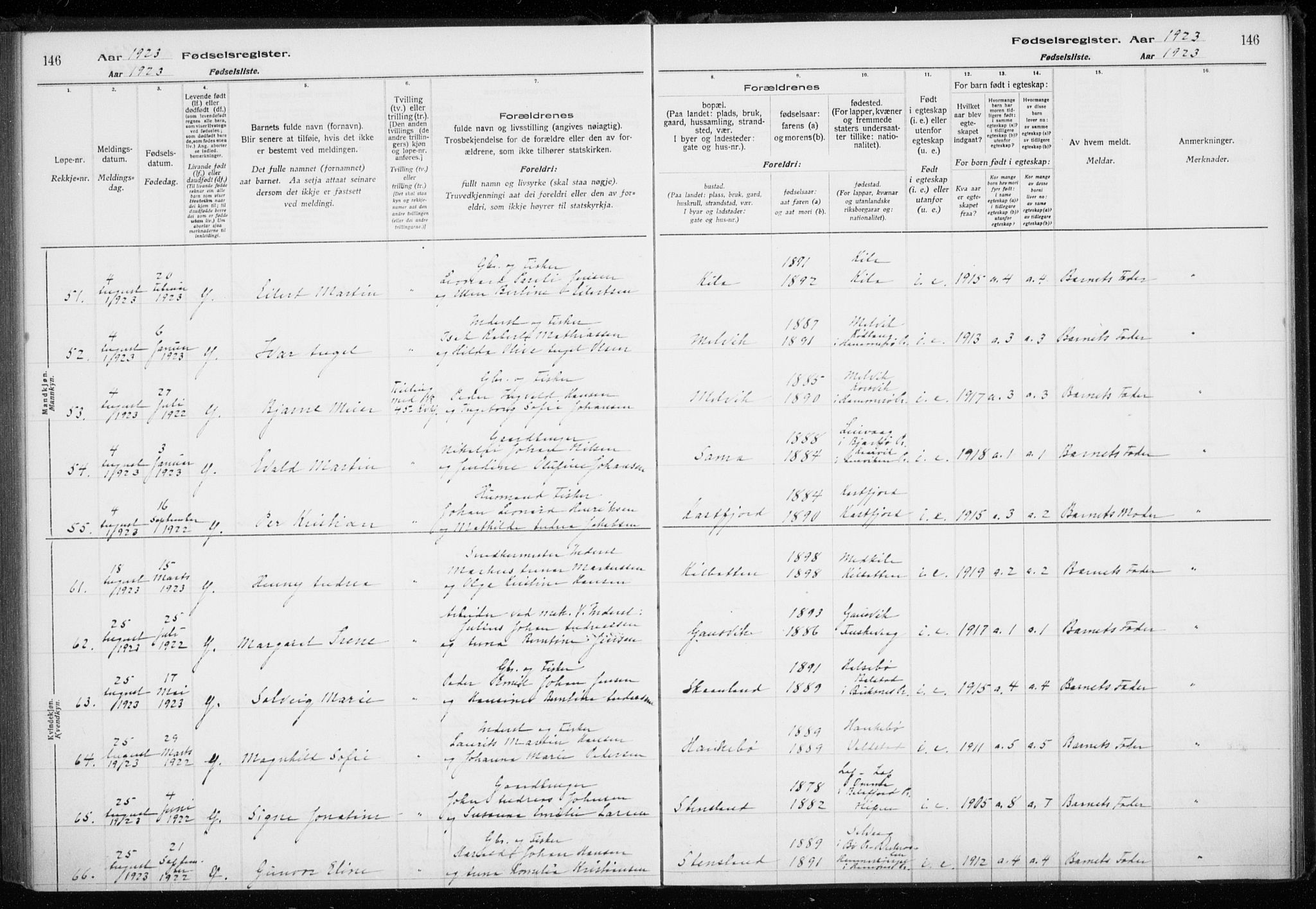 Trondenes sokneprestkontor, AV/SATØ-S-1319/I/Ia/L0089: Birth register no. 89, 1916-1925, p. 146