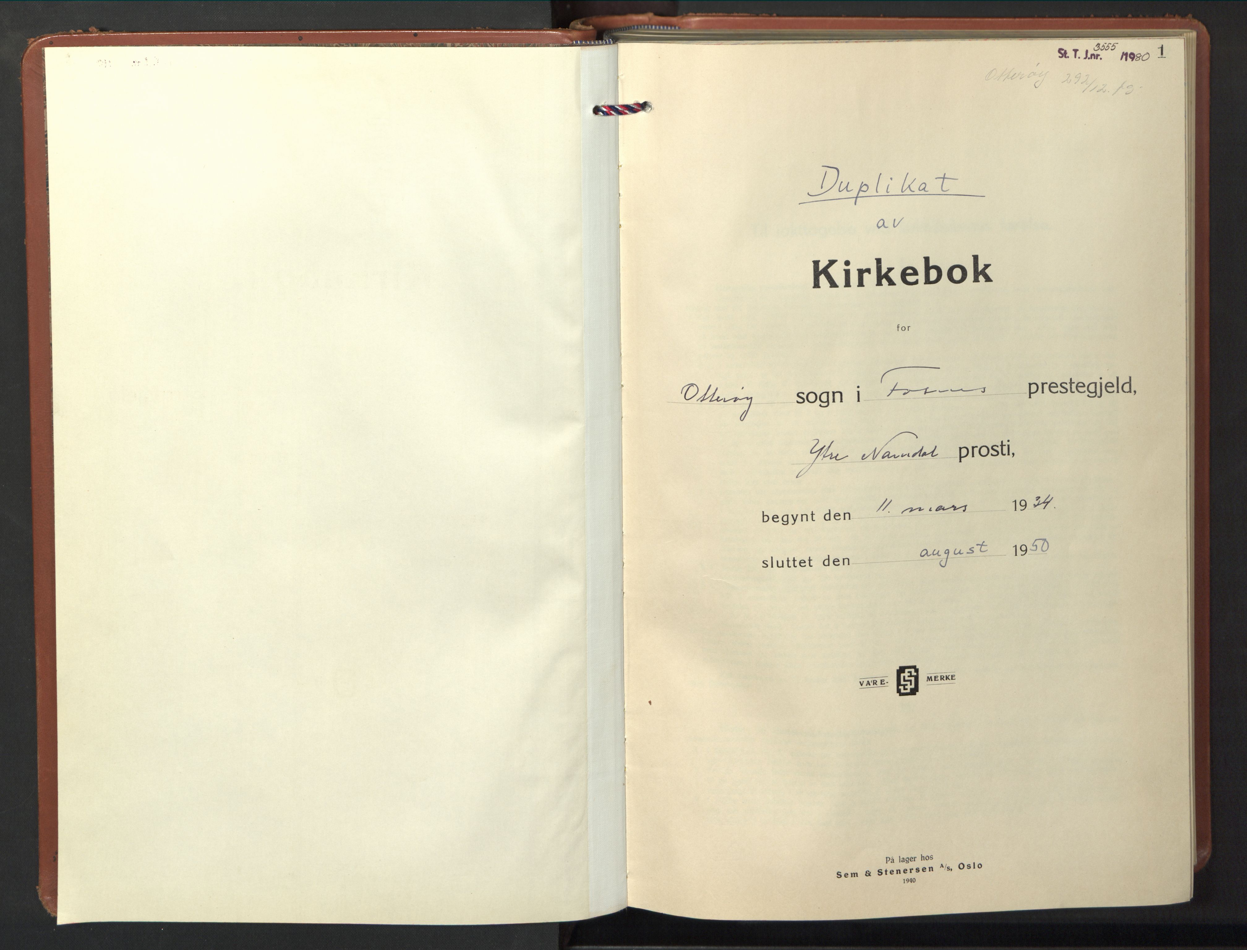 Ministerialprotokoller, klokkerbøker og fødselsregistre - Nord-Trøndelag, SAT/A-1458/774/L0631: Parish register (copy) no. 774C02, 1934-1950, p. 1