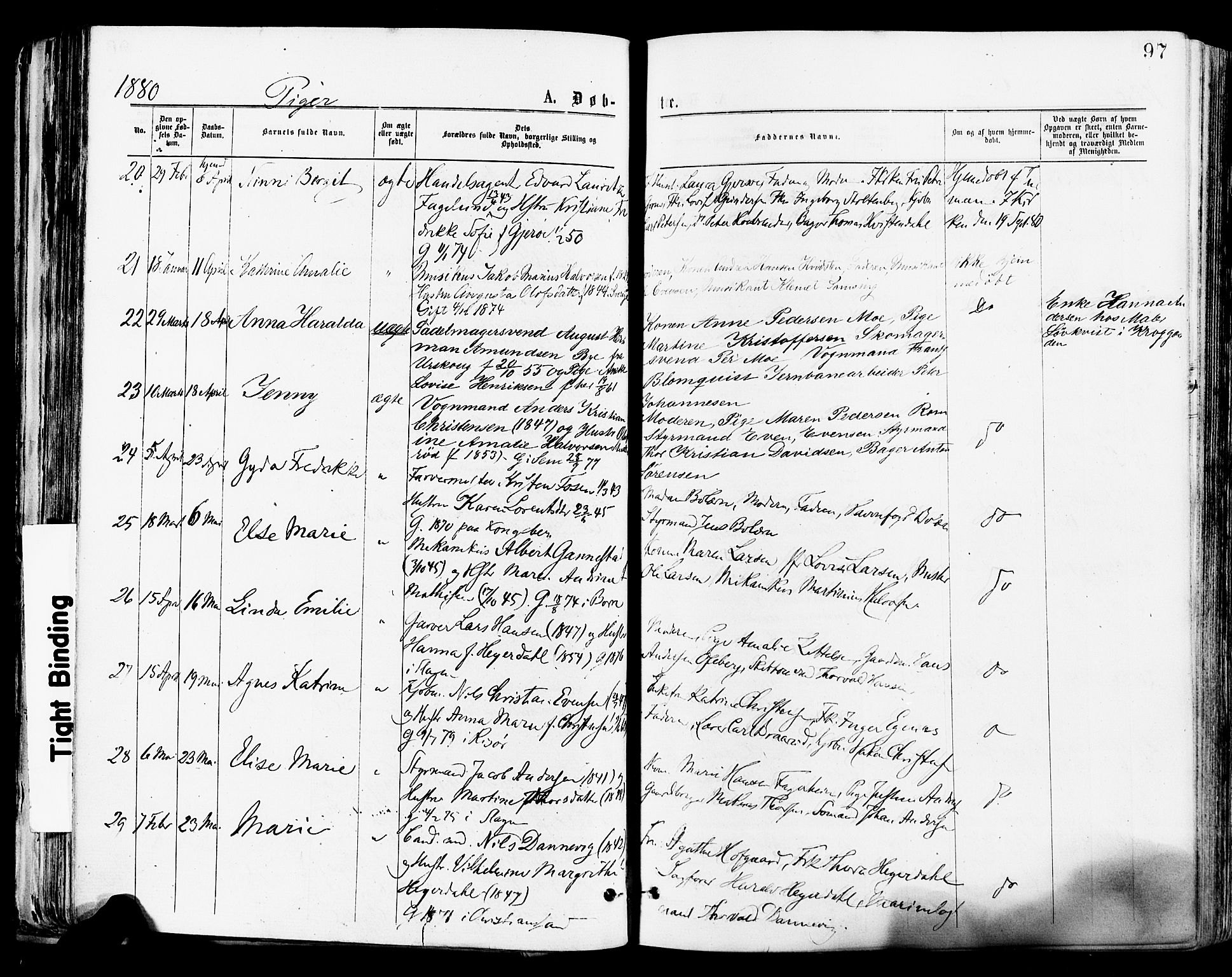 Tønsberg kirkebøker, AV/SAKO-A-330/F/Fa/L0010: Parish register (official) no. I 10, 1874-1880, p. 97