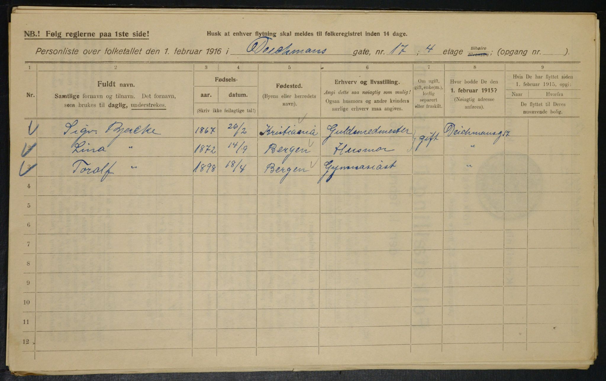 OBA, Municipal Census 1916 for Kristiania, 1916, p. 15744