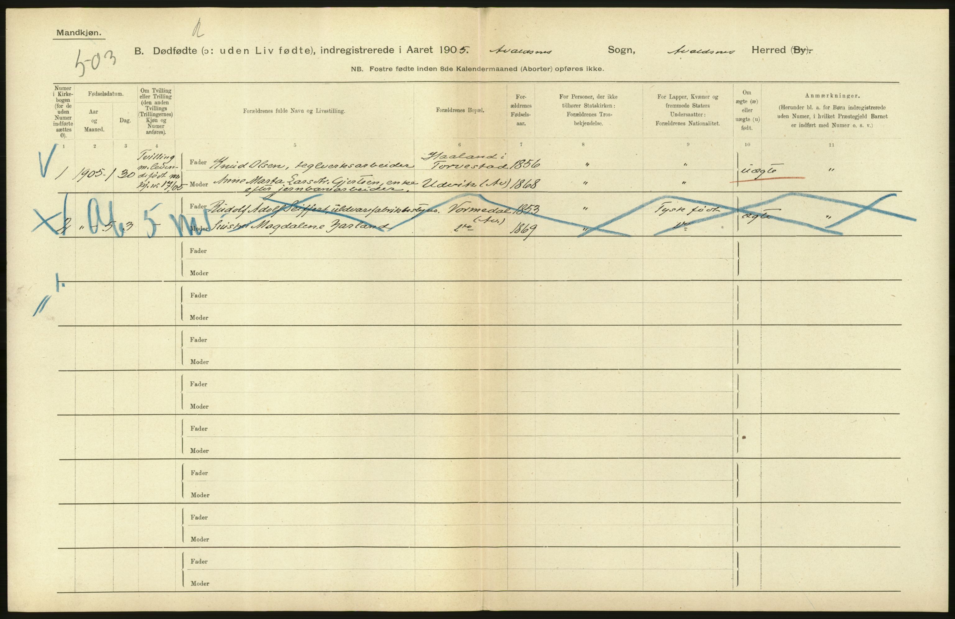 Statistisk sentralbyrå, Sosiodemografiske emner, Befolkning, AV/RA-S-2228/D/Df/Dfa/Dfac/L0023: Stavanger amt: Døde, dødfødte. Bygder, 1905, p. 58