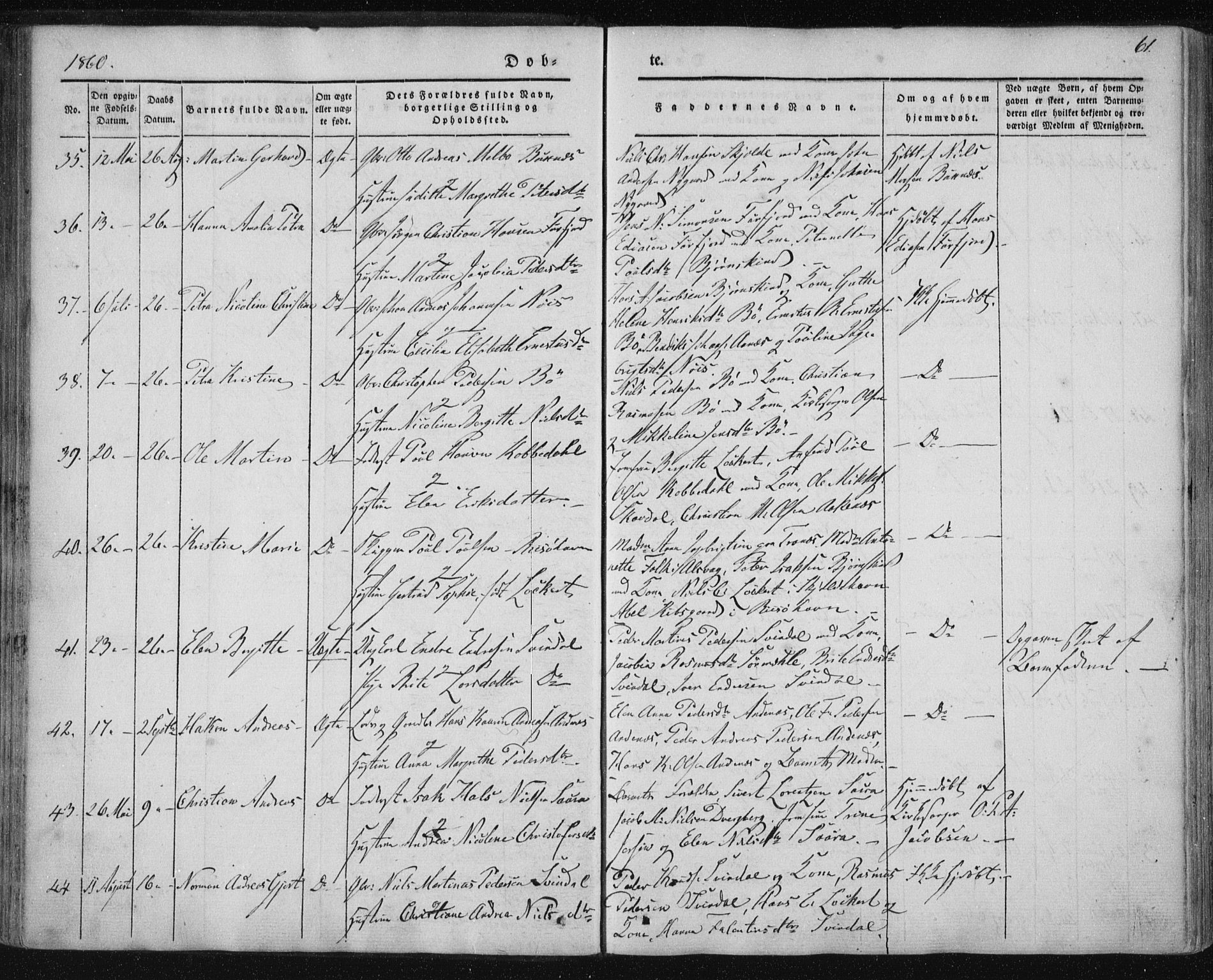 Ministerialprotokoller, klokkerbøker og fødselsregistre - Nordland, AV/SAT-A-1459/897/L1396: Parish register (official) no. 897A04, 1842-1866, p. 61