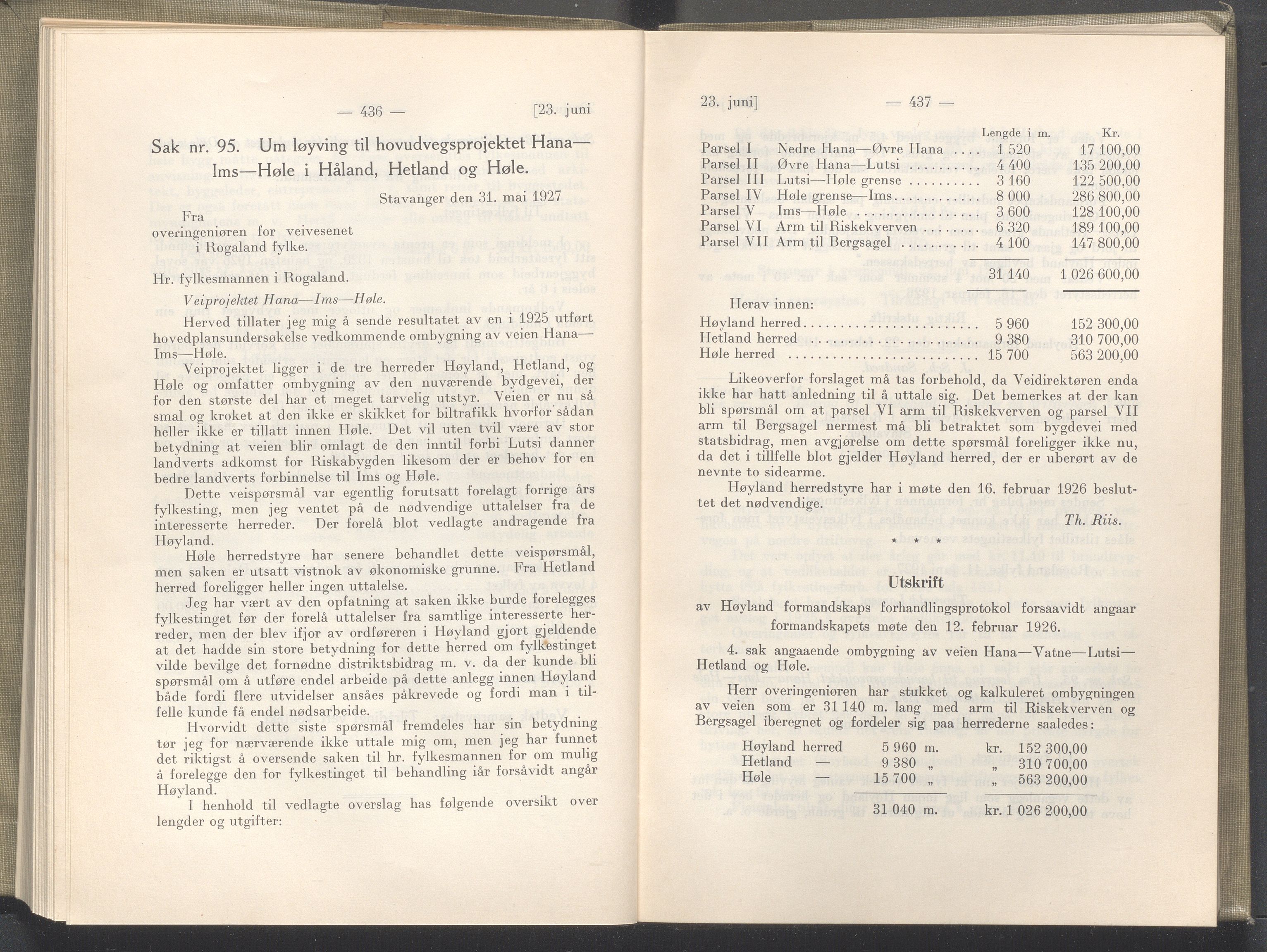 Rogaland fylkeskommune - Fylkesrådmannen , IKAR/A-900/A/Aa/Aaa/L0046: Møtebok , 1927, p. 436-437