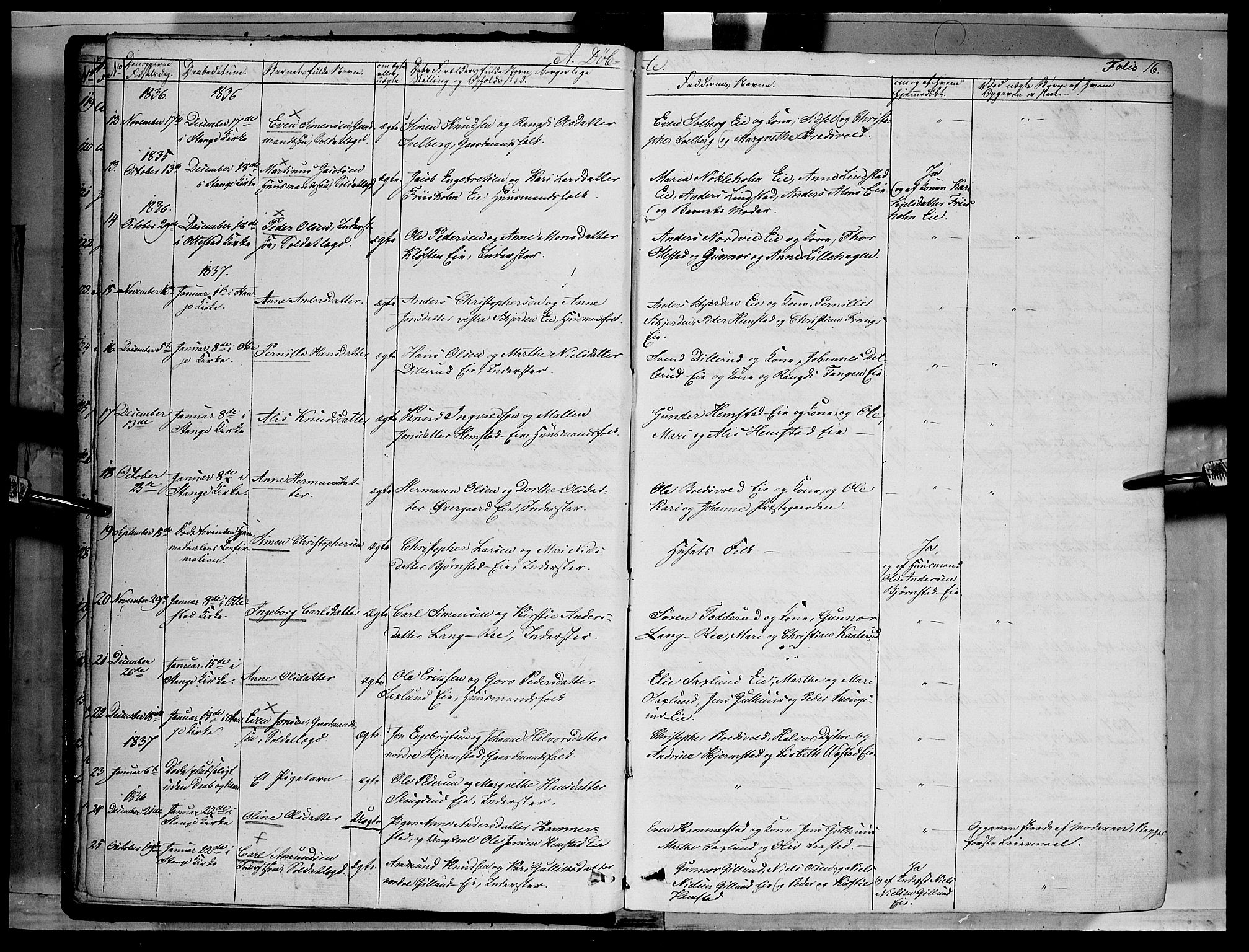 Stange prestekontor, AV/SAH-PREST-002/K/L0010: Parish register (official) no. 10, 1835-1845, p. 16