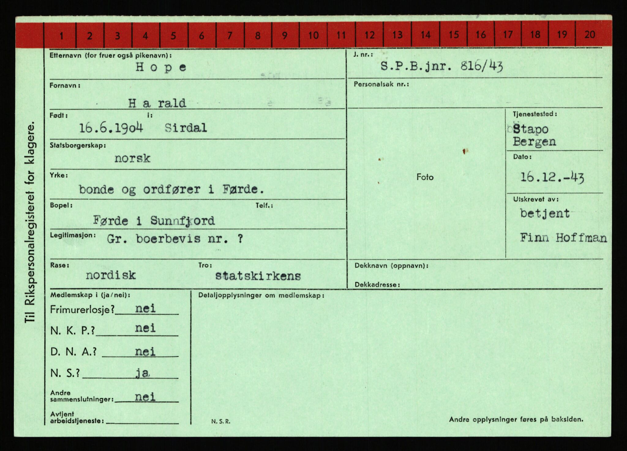 Statspolitiet - Hovedkontoret / Osloavdelingen, AV/RA-S-1329/C/Ca/L0007: Hol - Joelsen, 1943-1945, p. 823