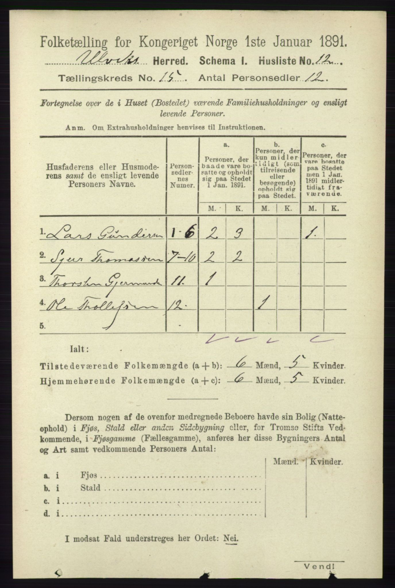 RA, 1891 census for 1233 Ulvik, 1891, p. 4591