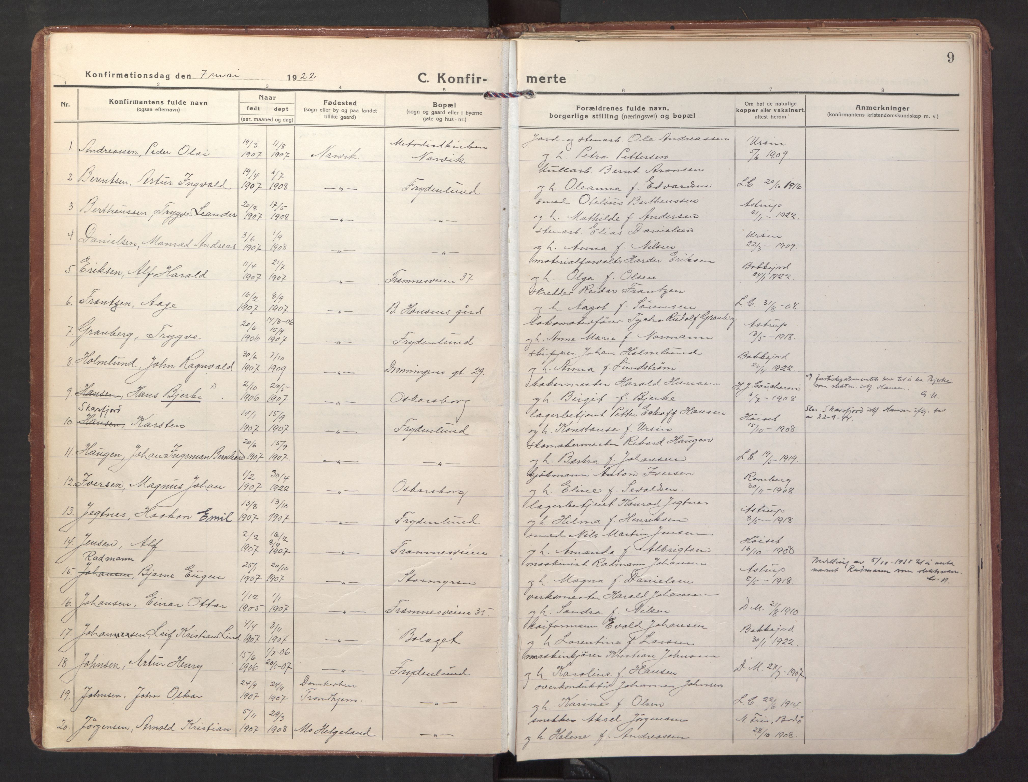 Ministerialprotokoller, klokkerbøker og fødselsregistre - Nordland, SAT/A-1459/871/L1004: Parish register (official) no. 871A20, 1921-1932, p. 9