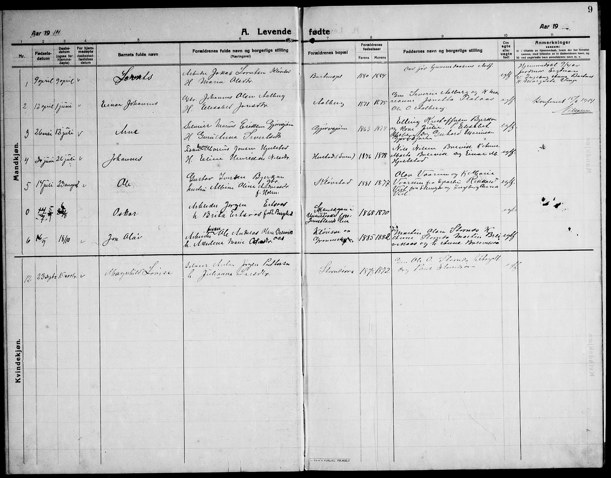 Ministerialprotokoller, klokkerbøker og fødselsregistre - Nord-Trøndelag, AV/SAT-A-1458/732/L0319: Parish register (copy) no. 732C03, 1911-1945, p. 9