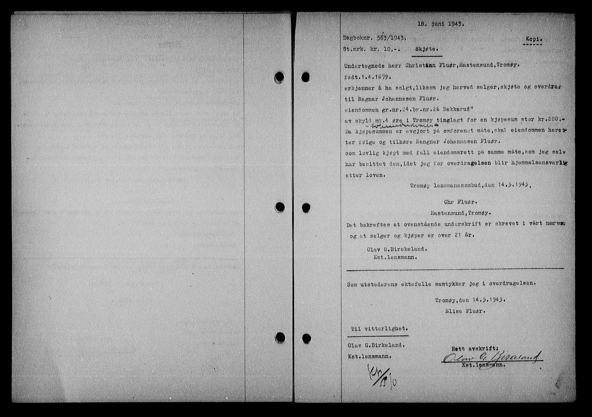 Nedenes sorenskriveri, SAK/1221-0006/G/Gb/Gba/L0050: Mortgage book no. A-IV, 1942-1943, Diary no: : 563/1943