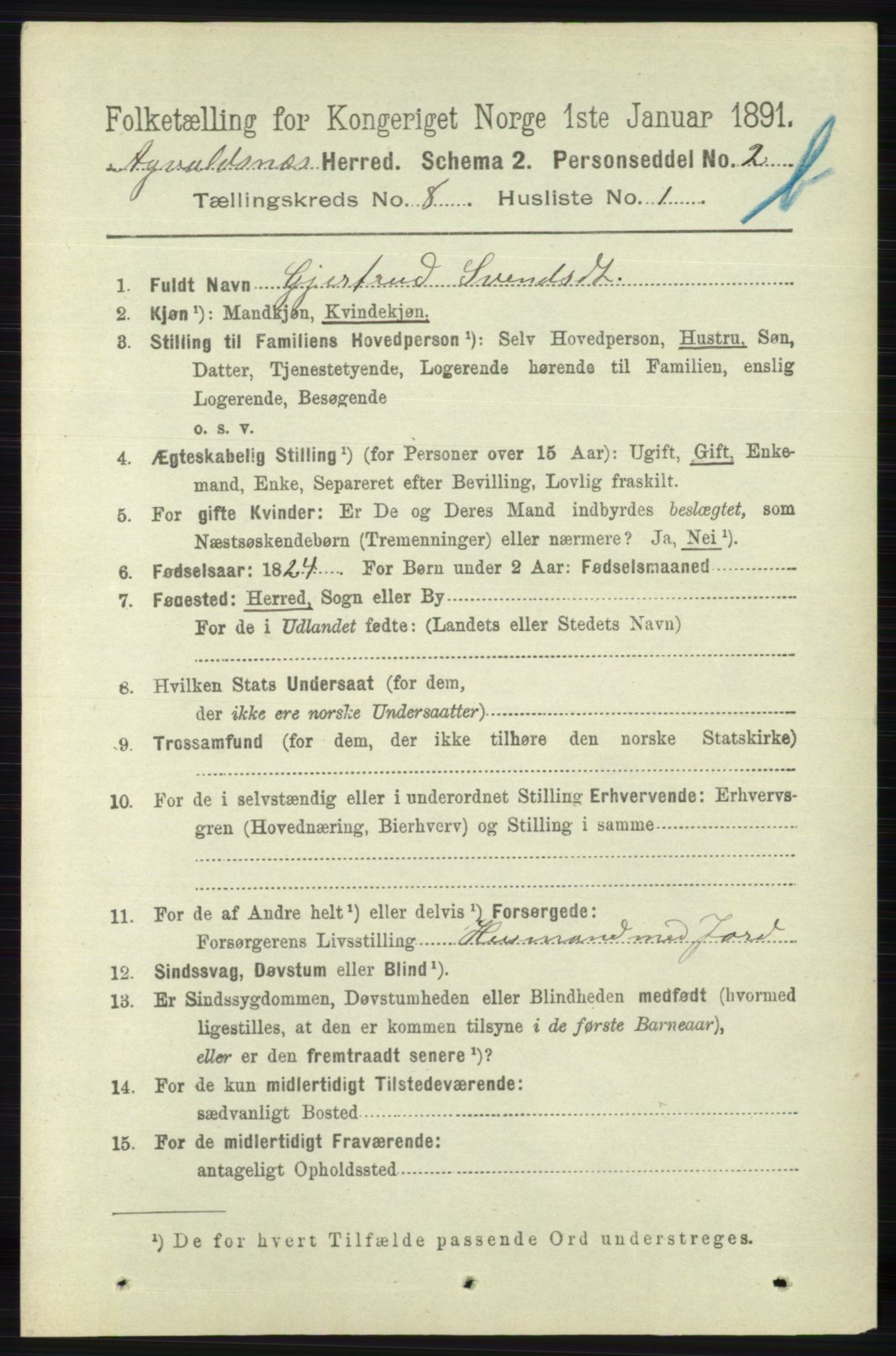 RA, 1891 census for 1147 Avaldsnes, 1891, p. 4207