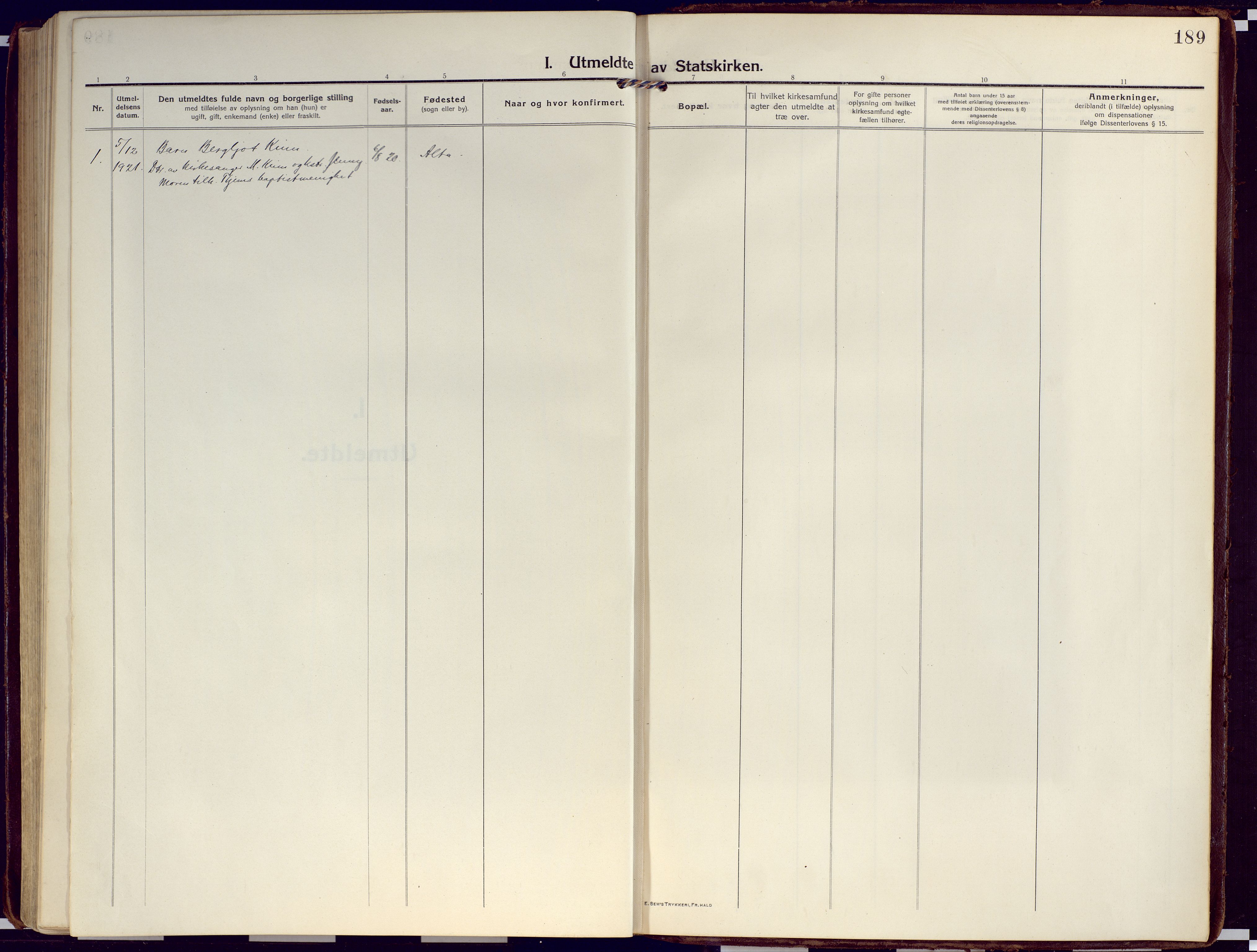 Loppa sokneprestkontor, SATØ/S-1339/H/Ha/L0012kirke: Parish register (official) no. 12, 1917-1932, p. 189