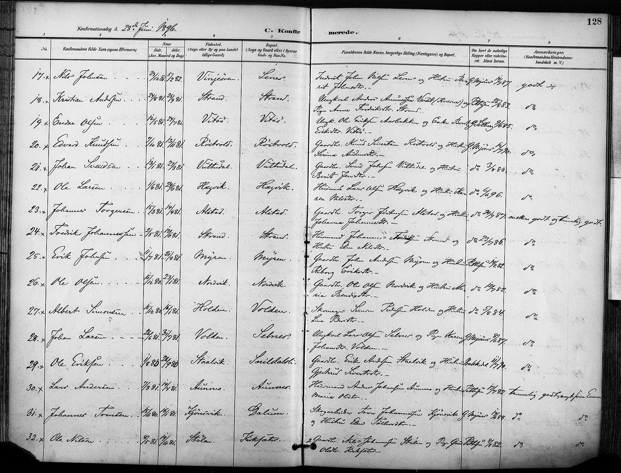 Ministerialprotokoller, klokkerbøker og fødselsregistre - Sør-Trøndelag, SAT/A-1456/630/L0497: Parish register (official) no. 630A10, 1896-1910, p. 128