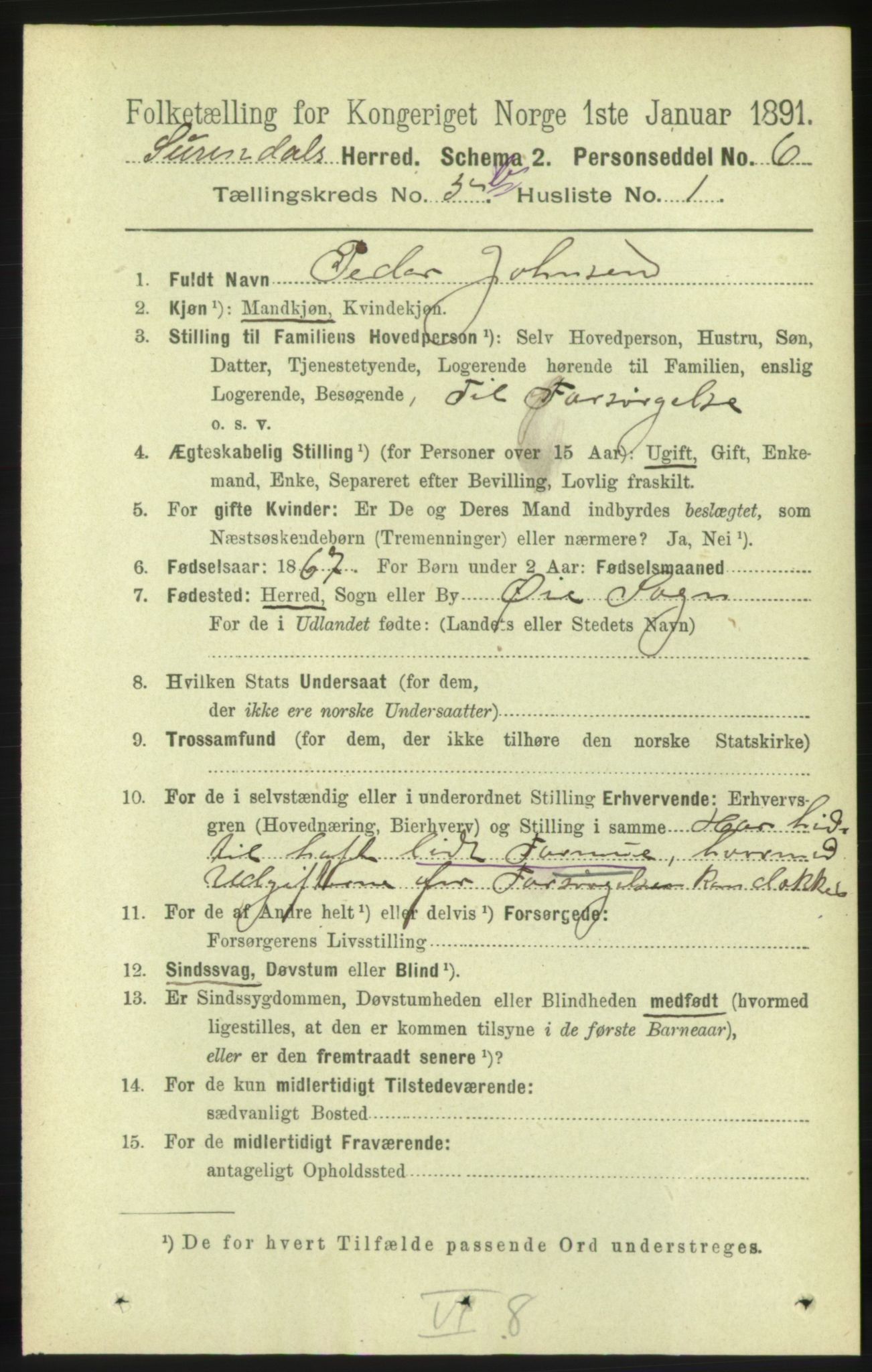 RA, 1891 census for 1566 Surnadal, 1891, p. 1491