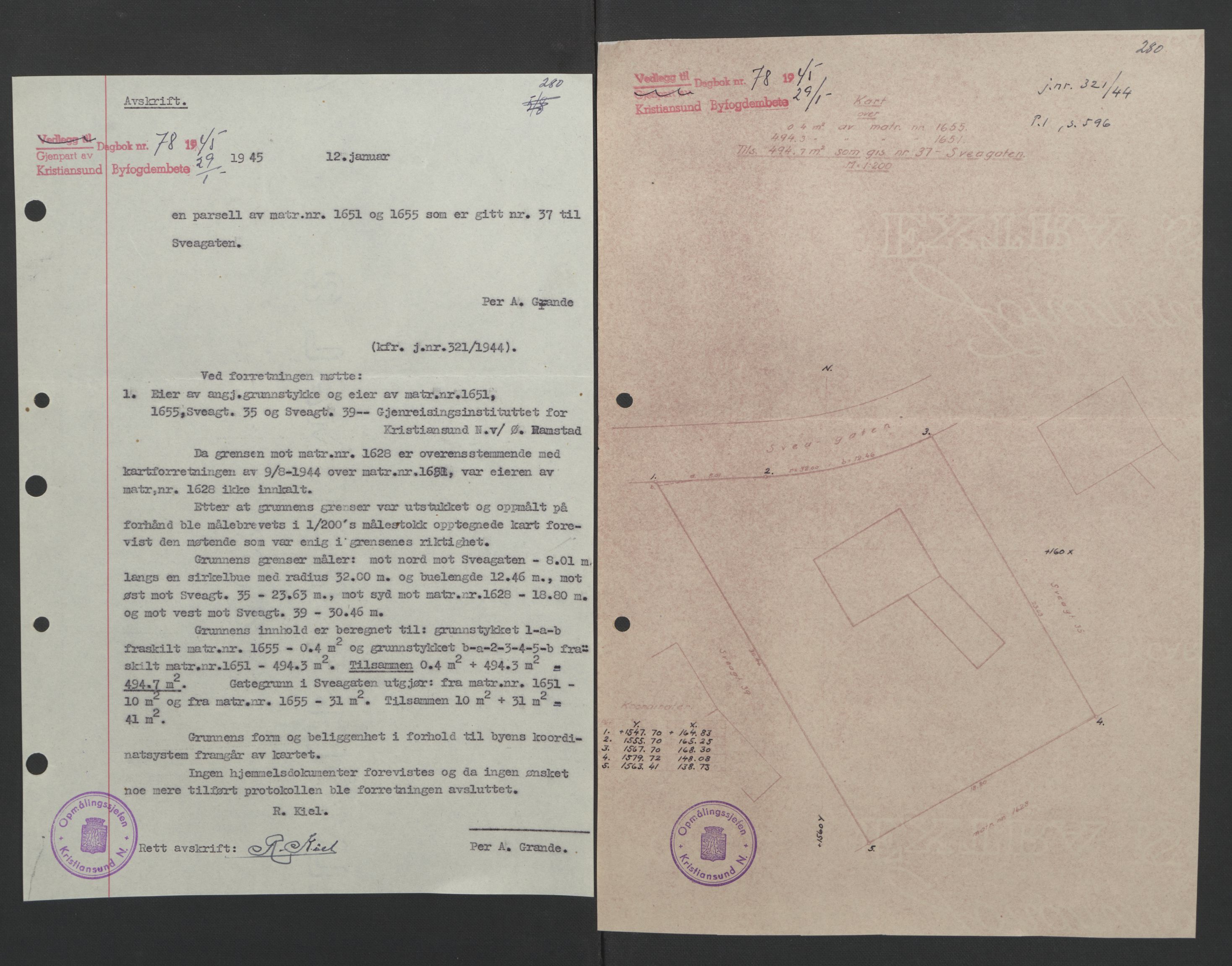 Kristiansund byfogd, AV/SAT-A-4587/A/27: Mortgage book no. 37, 1942-1945, Diary no: : 78/1945