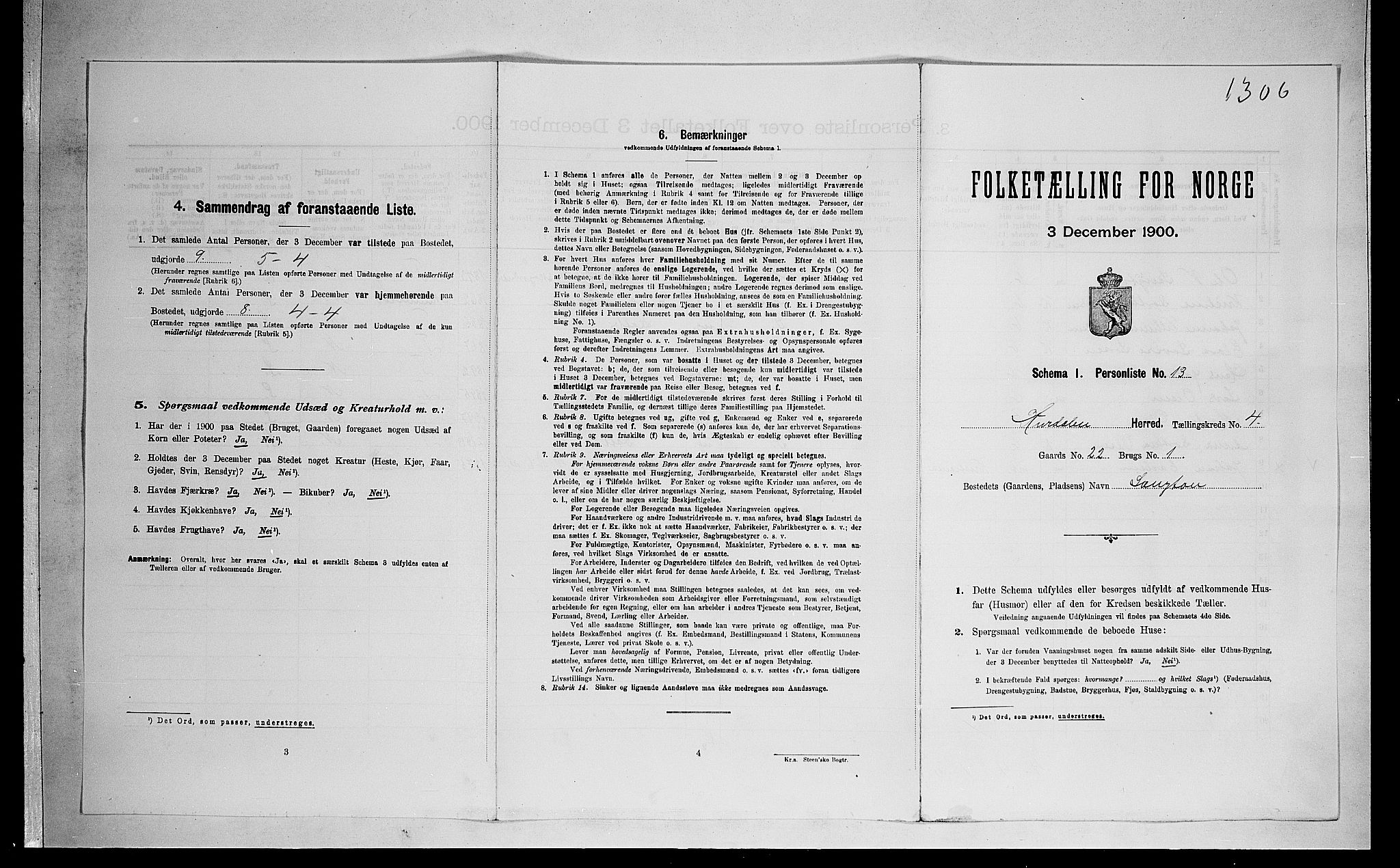 SAO, 1900 census for Hurdal, 1900