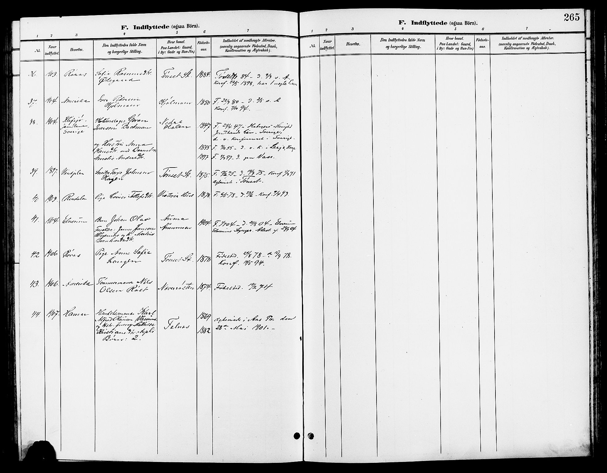 Tynset prestekontor, AV/SAH-PREST-058/H/Ha/Hab/L0009: Parish register (copy) no. 9, 1900-1914, p. 265