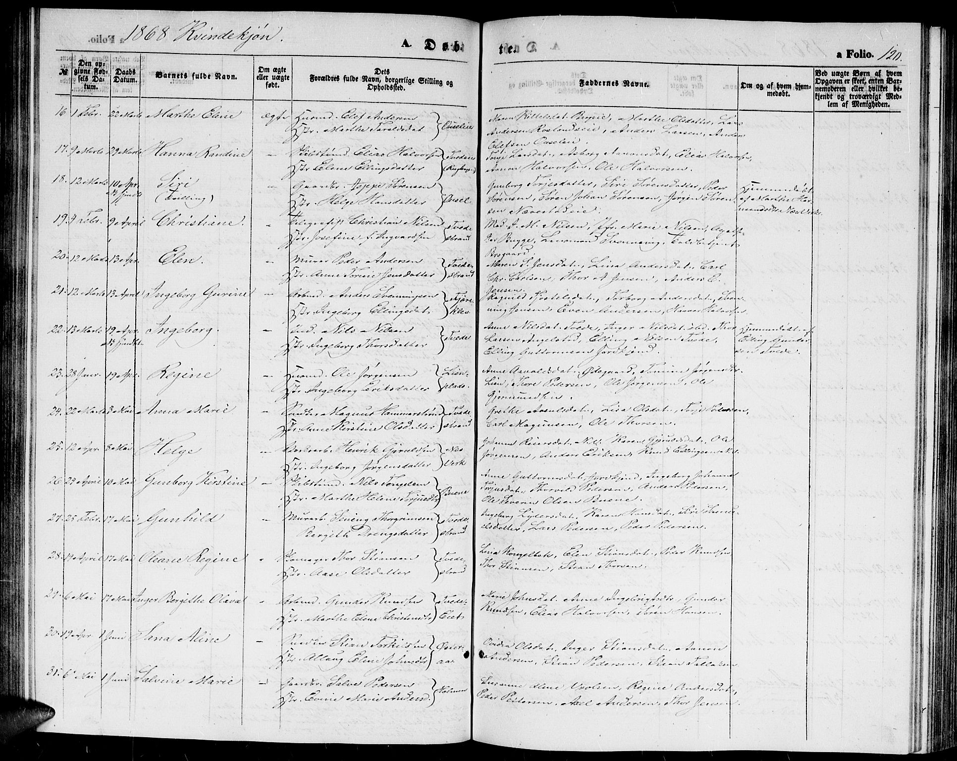 Holt sokneprestkontor, AV/SAK-1111-0021/F/Fb/L0008: Parish register (copy) no. B 8, 1858-1871, p. 120