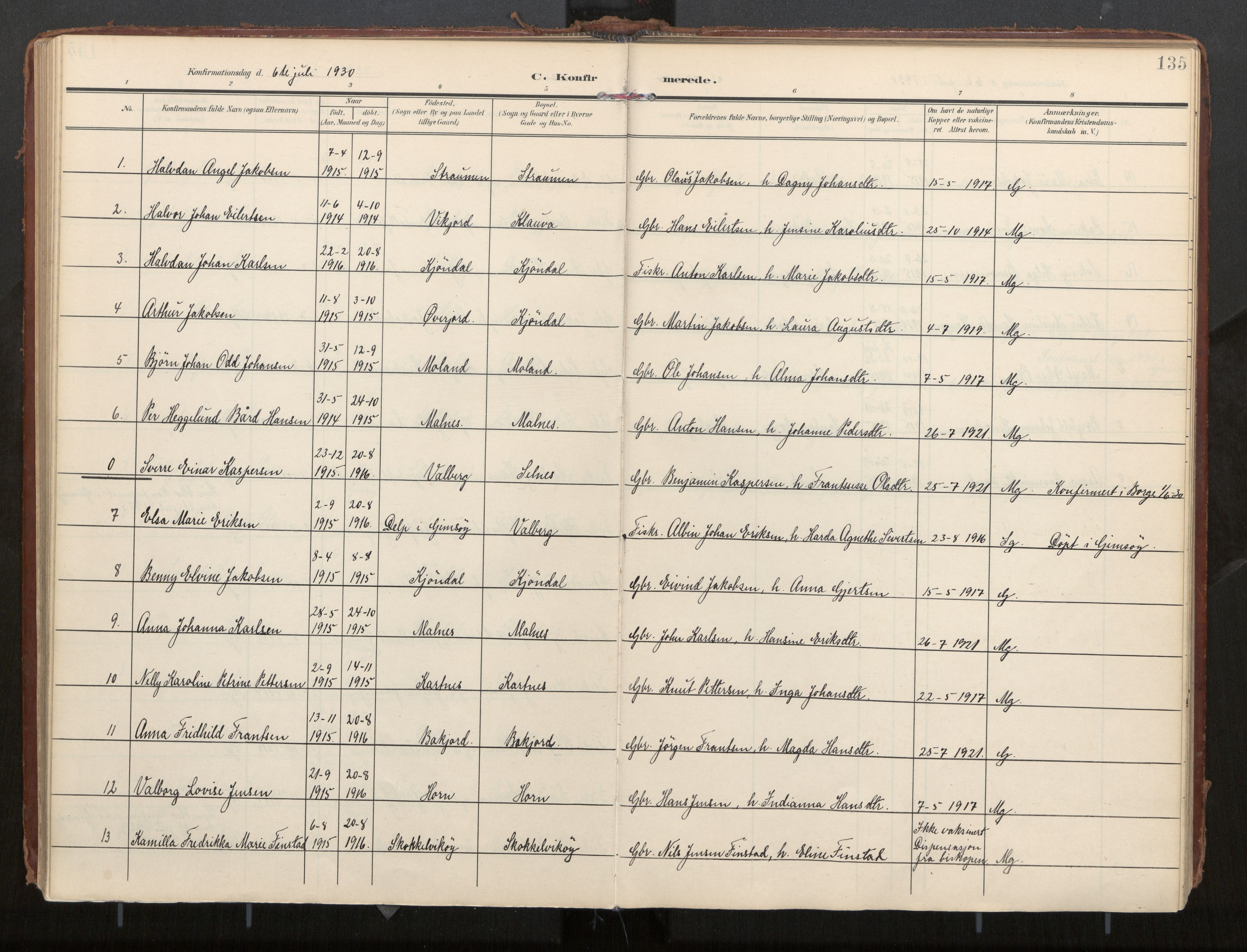Ministerialprotokoller, klokkerbøker og fødselsregistre - Nordland, SAT/A-1459/884/L1194: Parish register (official) no. 884A02, 1906-1937, p. 135