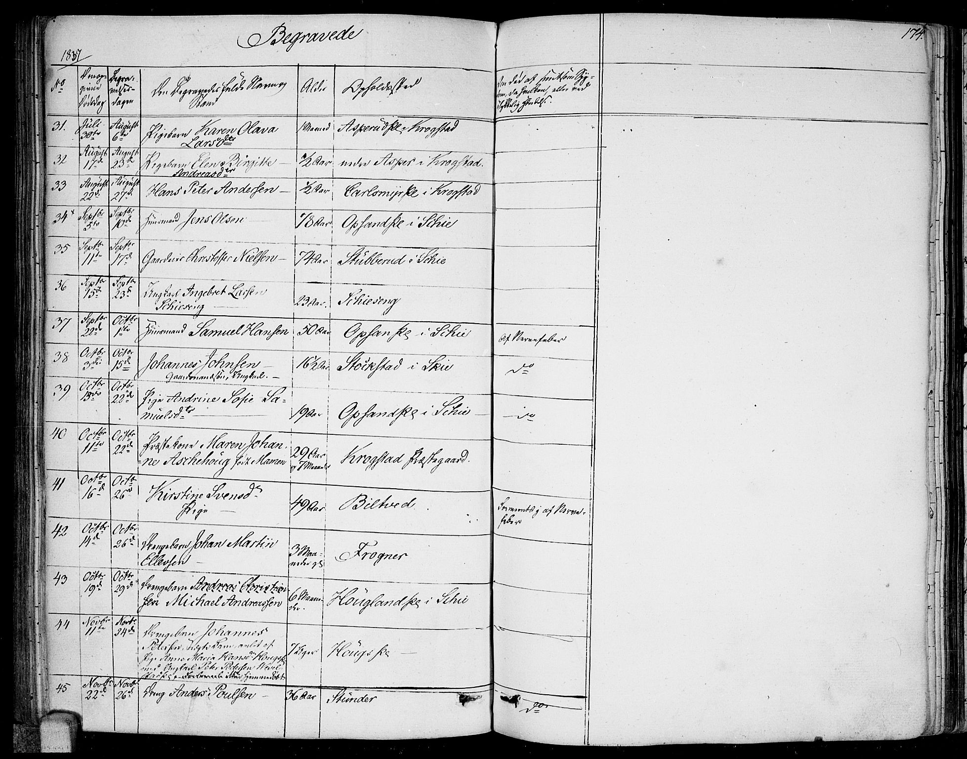 Kråkstad prestekontor Kirkebøker, AV/SAO-A-10125a/F/Fa/L0004: Parish register (official) no. I 4, 1825-1837, p. 174