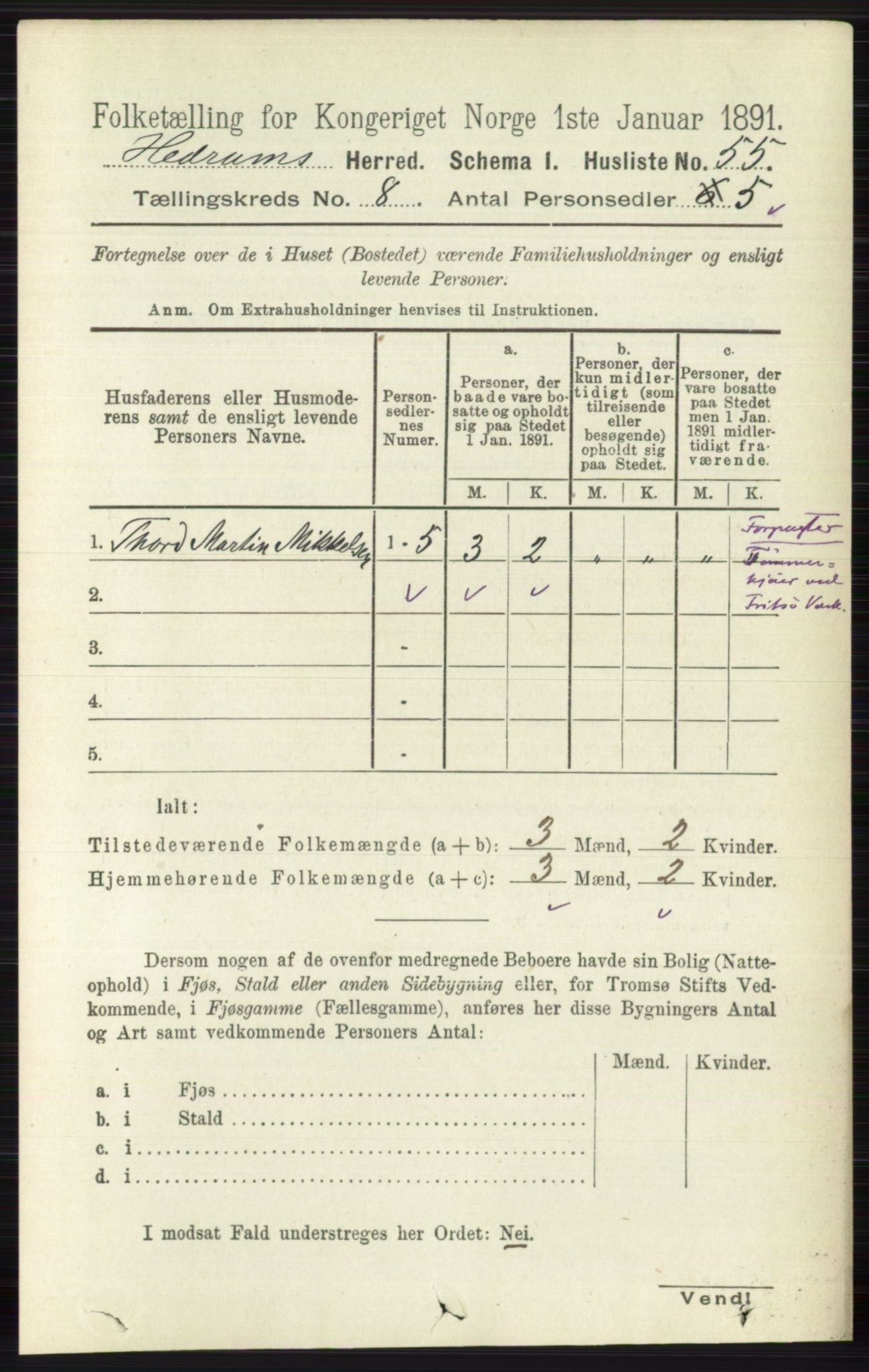 RA, 1891 census for 0727 Hedrum, 1891, p. 3463