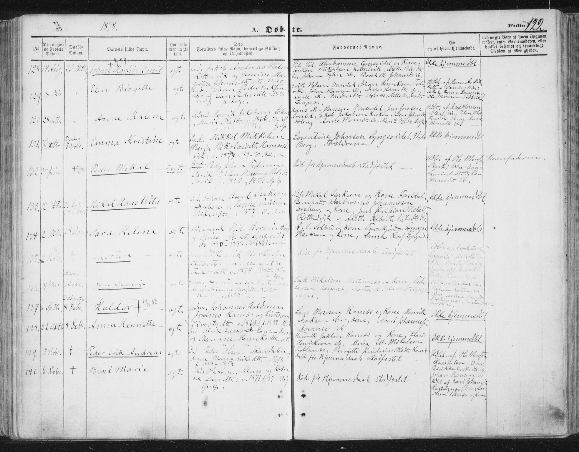 Lyngen sokneprestembete, AV/SATØ-S-1289/H/He/Hea/L0006kirke: Parish register (official) no. 6, 1870-1878, p. 122