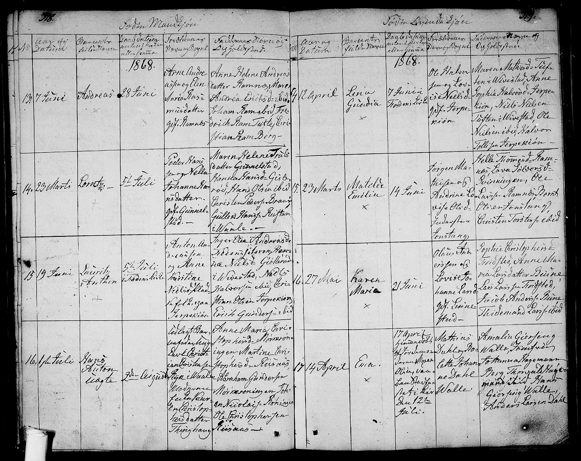 Ramnes kirkebøker, AV/SAKO-A-314/G/Ga/L0002: Parish register (copy) no. I 2, 1848-1870, p. 318-319