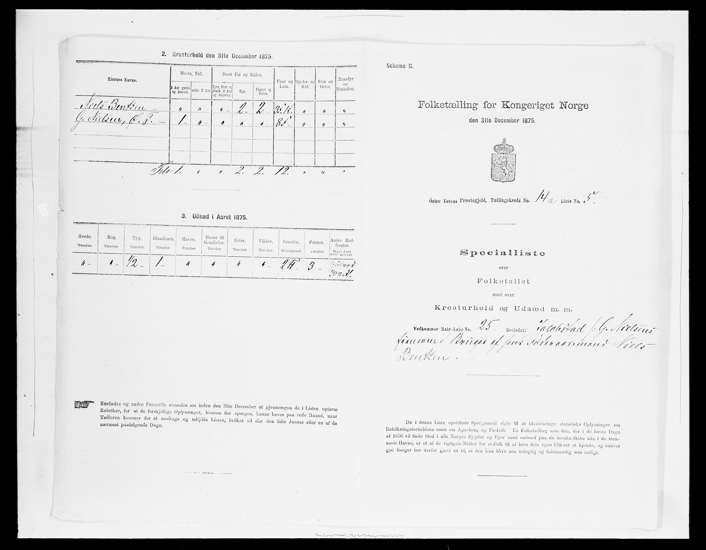 SAH, 1875 census for 0528P Østre Toten, 1875, p. 2622