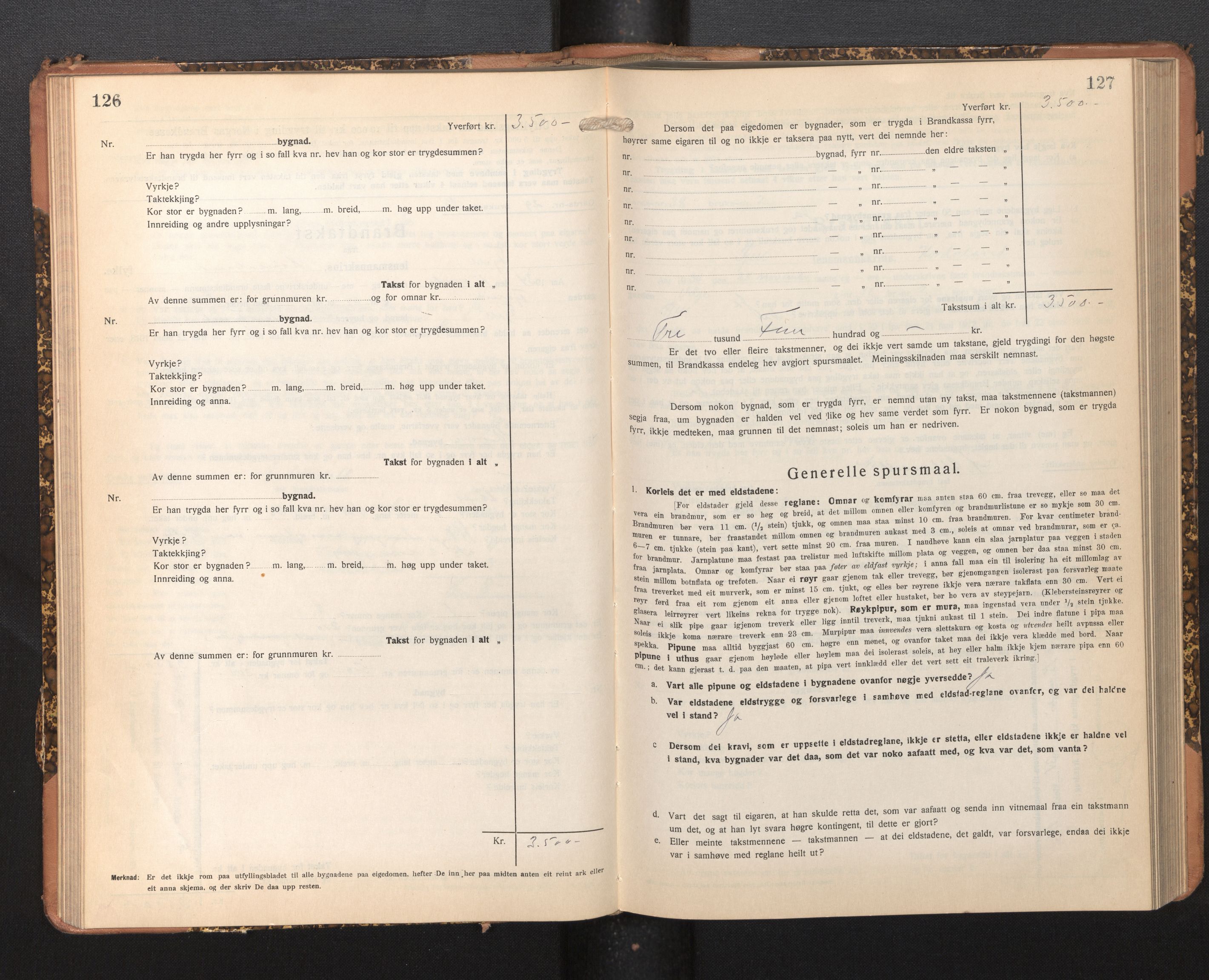 Lensmannen i Fjell, AV/SAB-A-32301/0012/L0006: Branntakstprotokoll, skjematakst, 1931-1945, p. 126-127