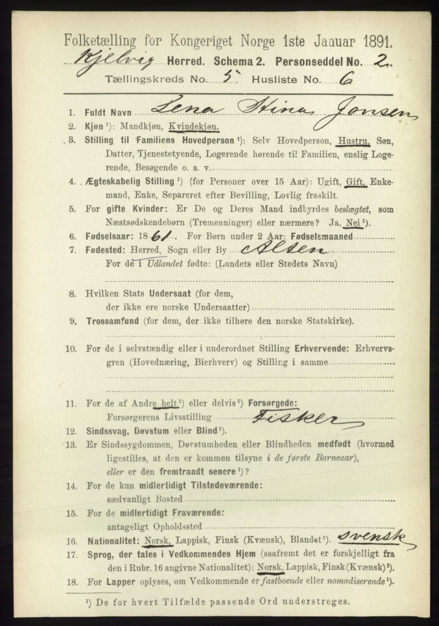 RA, 1891 census for 2019 Kjelvik, 1891, p. 575