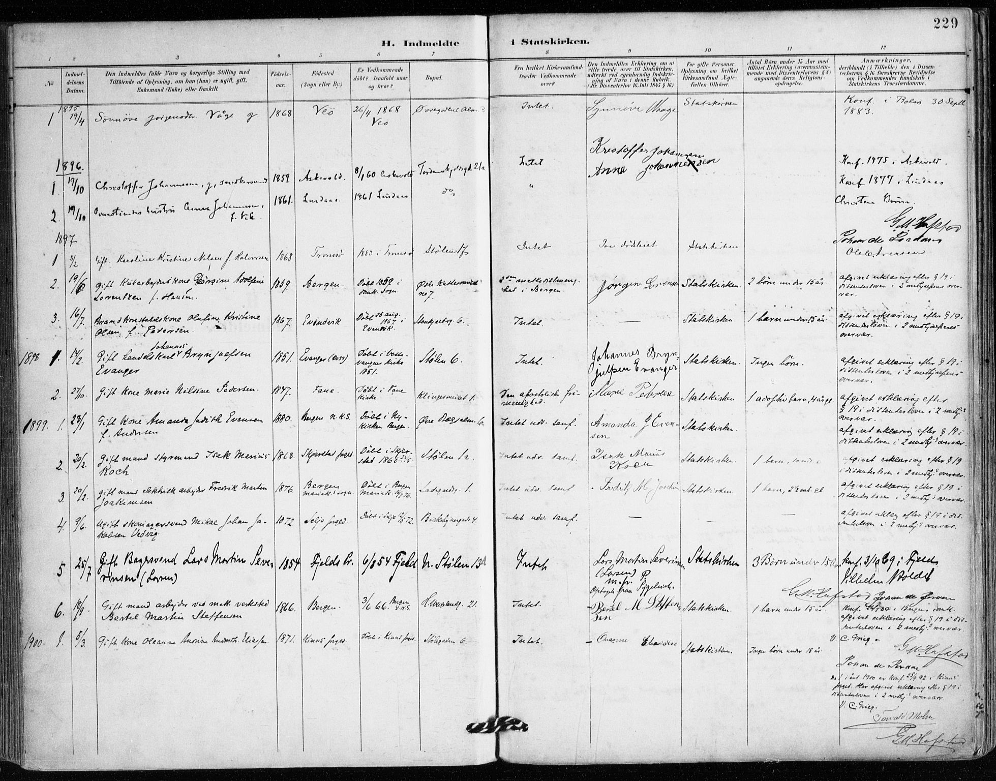Mariakirken Sokneprestembete, SAB/A-76901/H/Haa/L0008: Parish register (official) no. A 8, 1893-1942, p. 229
