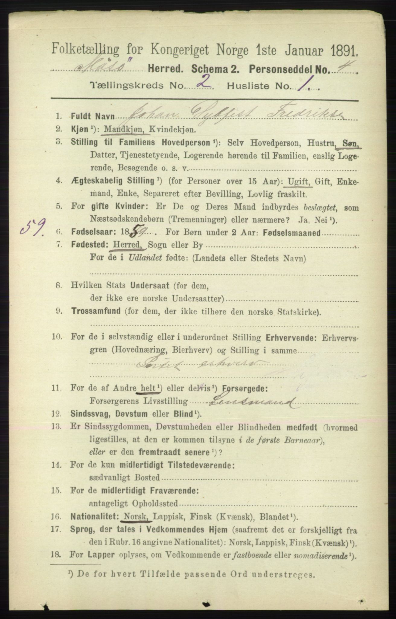 RA, 1891 census for 2018 Måsøy, 1891, p. 244