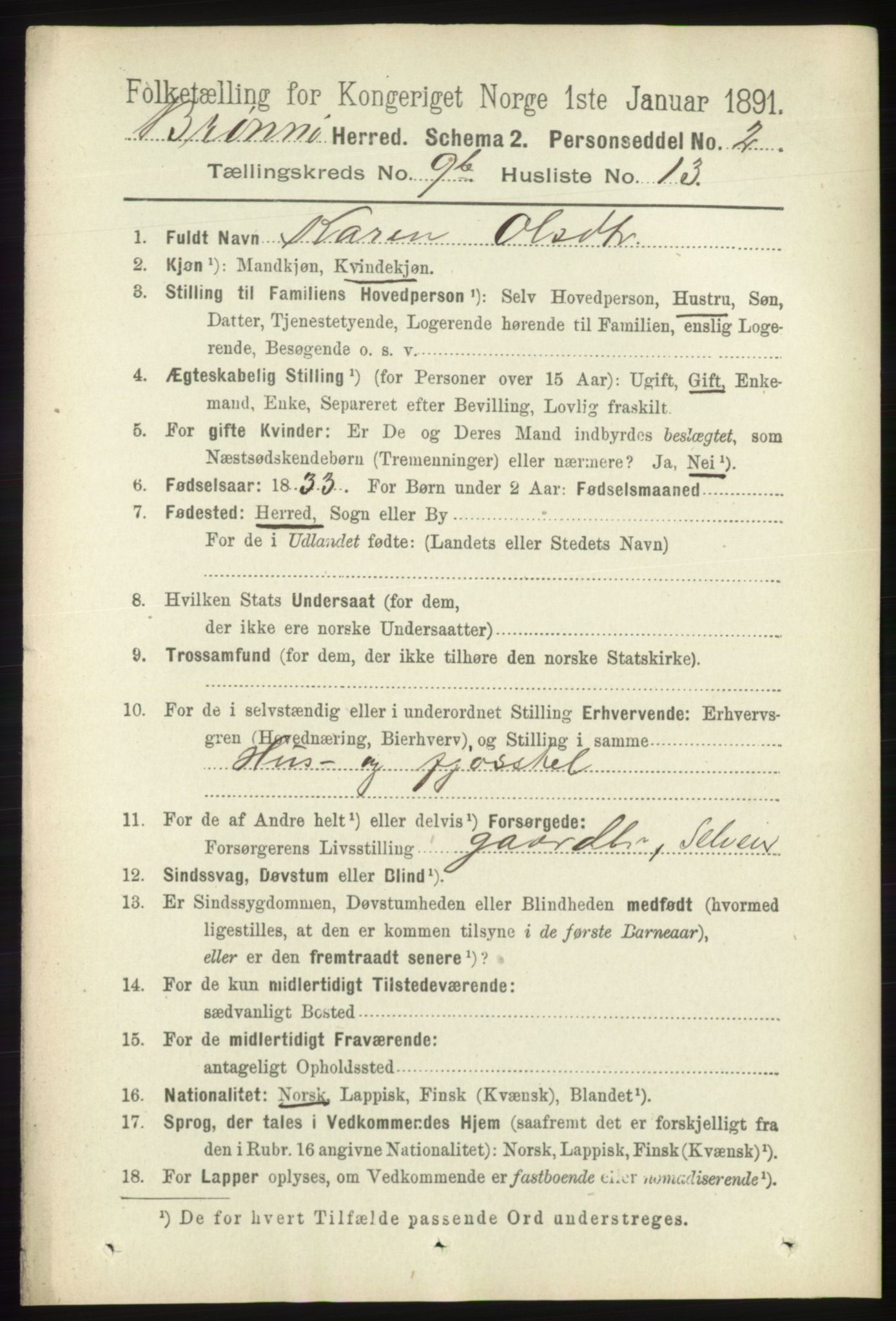 RA, 1891 census for 1814 Brønnøy, 1891, p. 5497