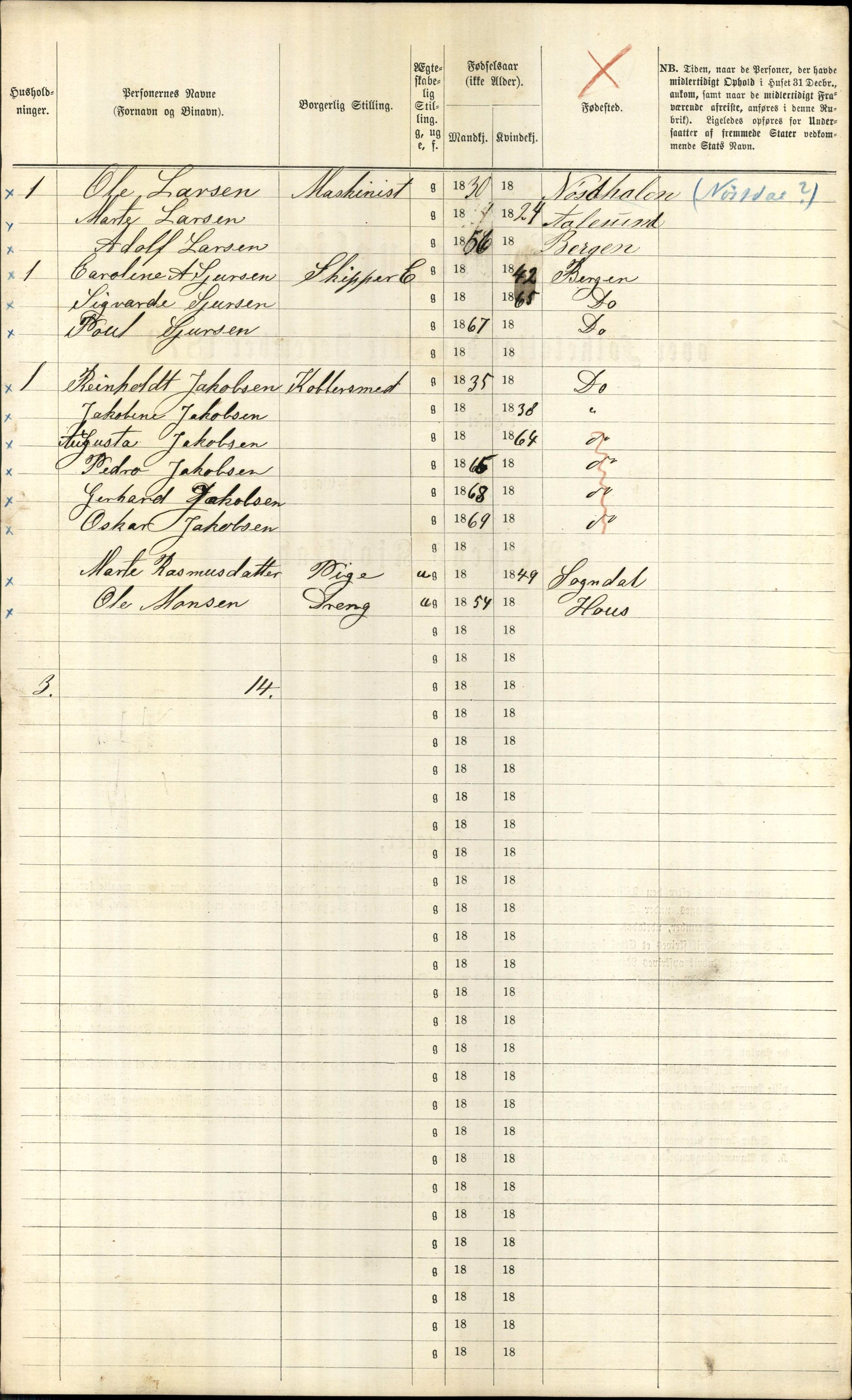 RA, 1870 census for 1301 Bergen, 1870