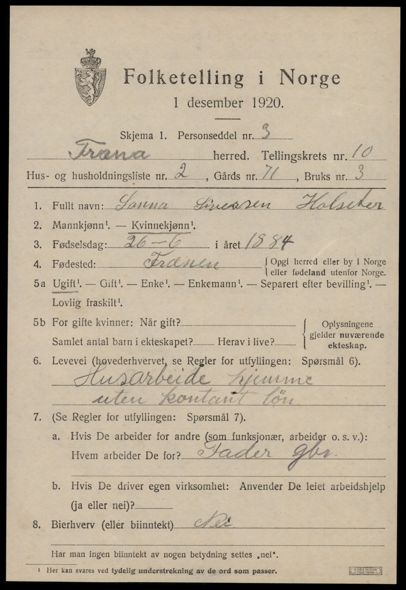SAT, 1920 census for Fræna, 1920, p. 5779