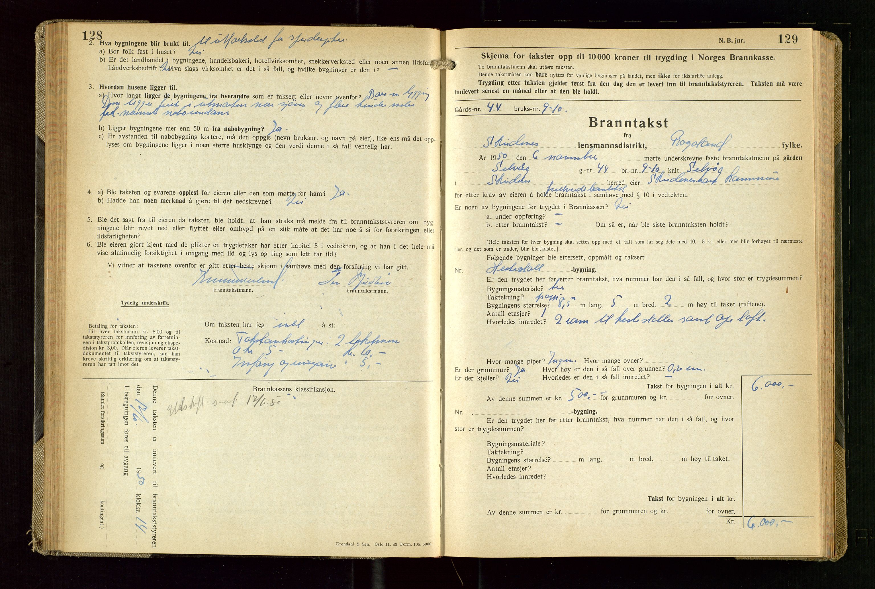Skudenes lensmannskontor, SAST/A-100444/Gob/L0003: "Brandtakstprotokoll", 1942-1954, p. 128-129