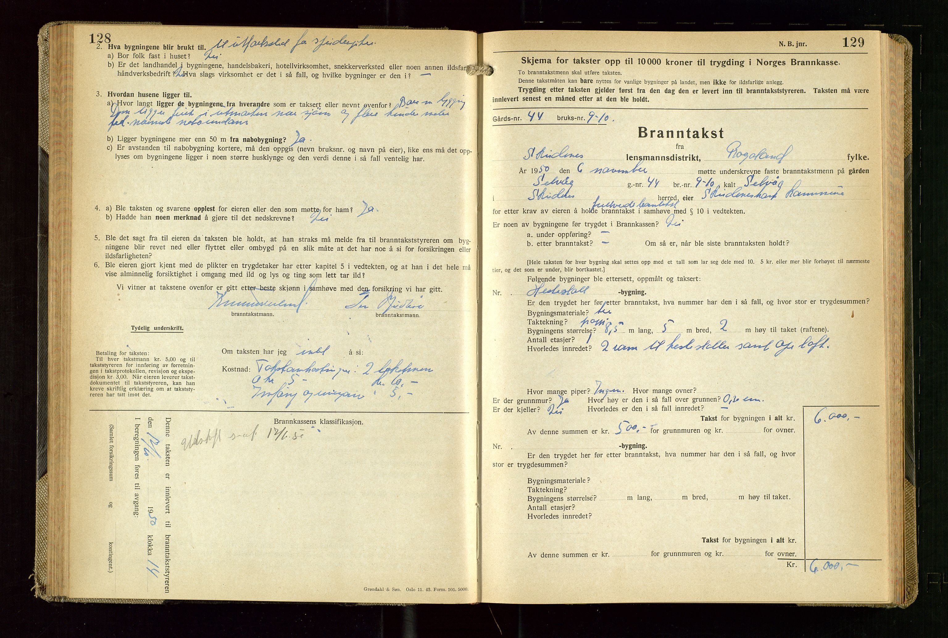 Skudenes lensmannskontor, AV/SAST-A-100444/Gob/L0003: "Brandtakstprotokoll", 1942-1954, p. 128-129