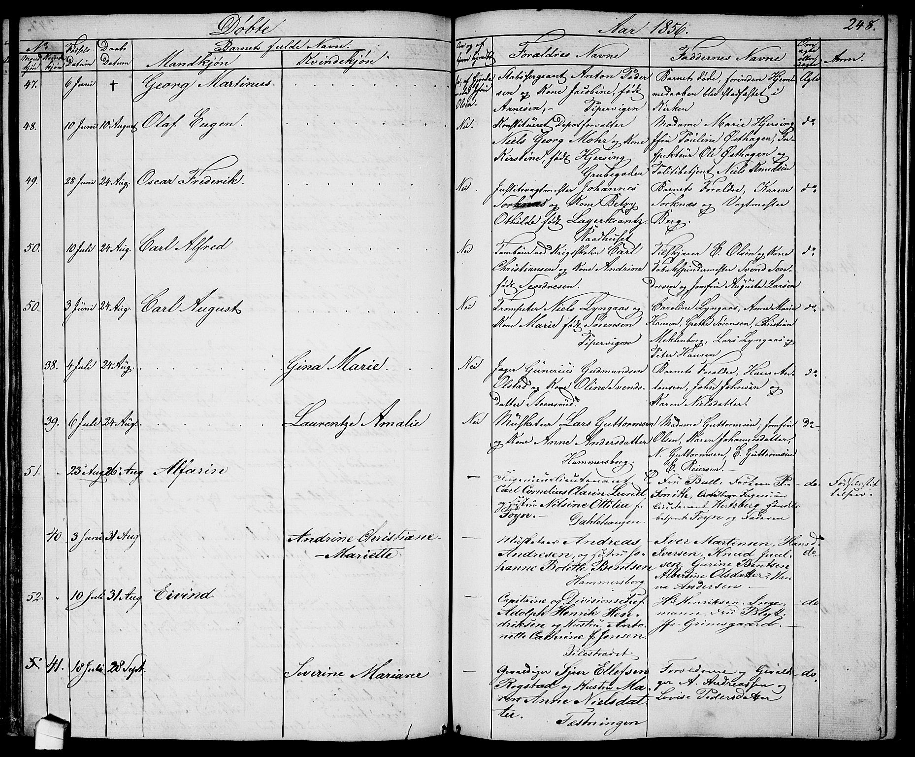 Garnisonsmenigheten Kirkebøker, AV/SAO-A-10846/G/Ga/L0005: Parish register (copy) no. 5, 1841-1860, p. 248