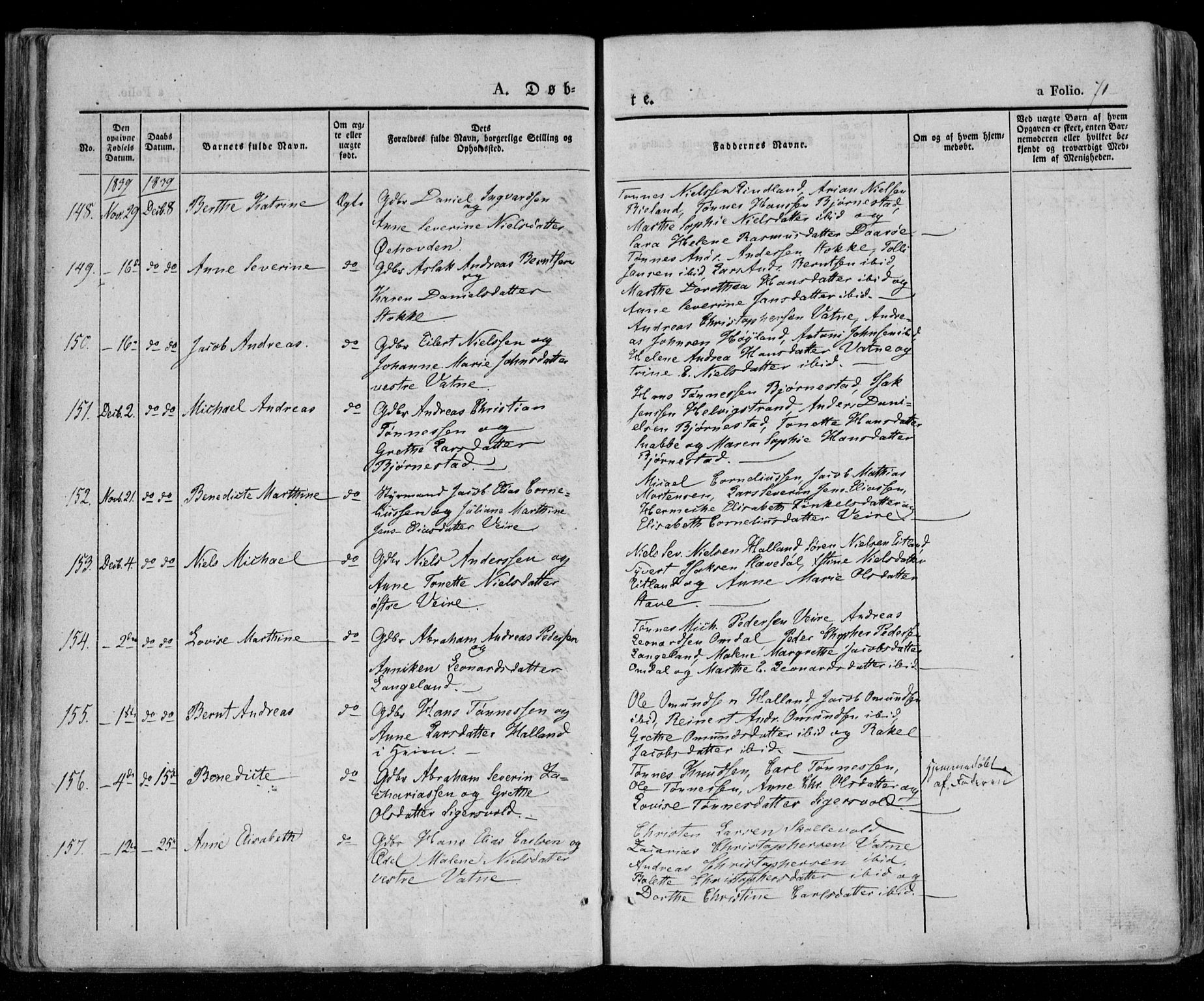 Lista sokneprestkontor, AV/SAK-1111-0027/F/Fa/L0009: Parish register (official) no. A 9, 1835-1846, p. 71